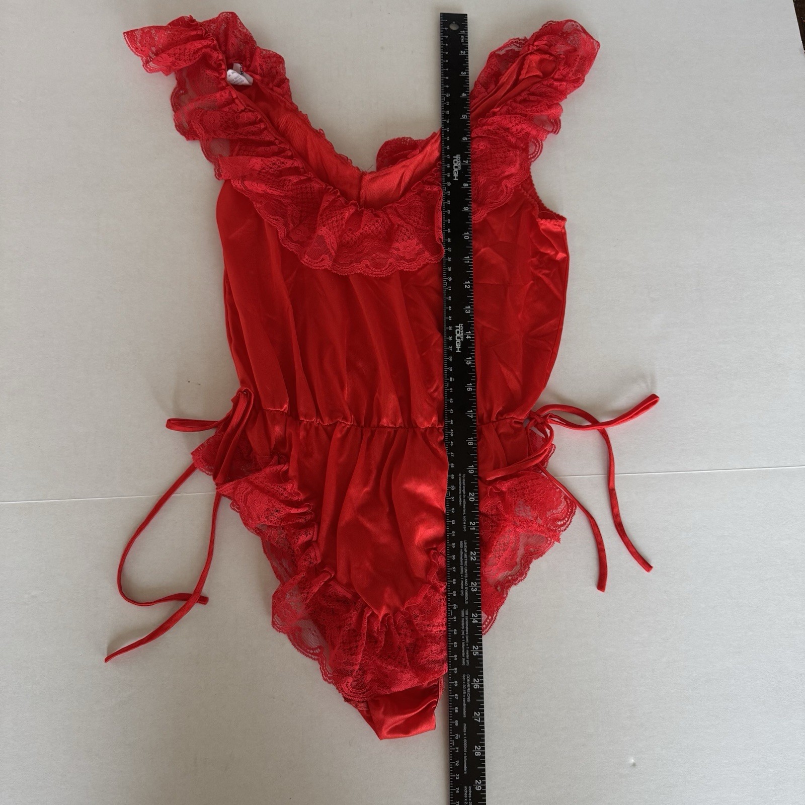 VTG 70’s JCPenney Lace Lingerie Bodysuit Size S Red Nylon Made in USA B6