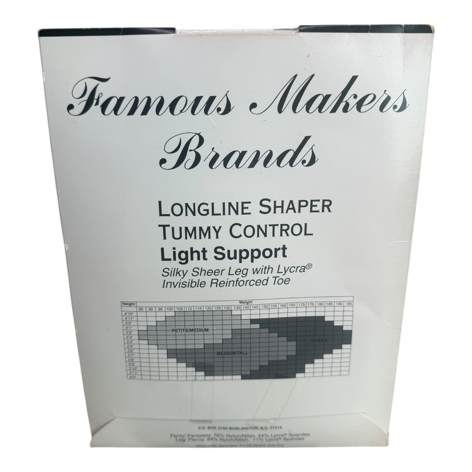 VTG Famous Makers Brands Pantyhose Tummy Control Longline Shaper Med/Tall White