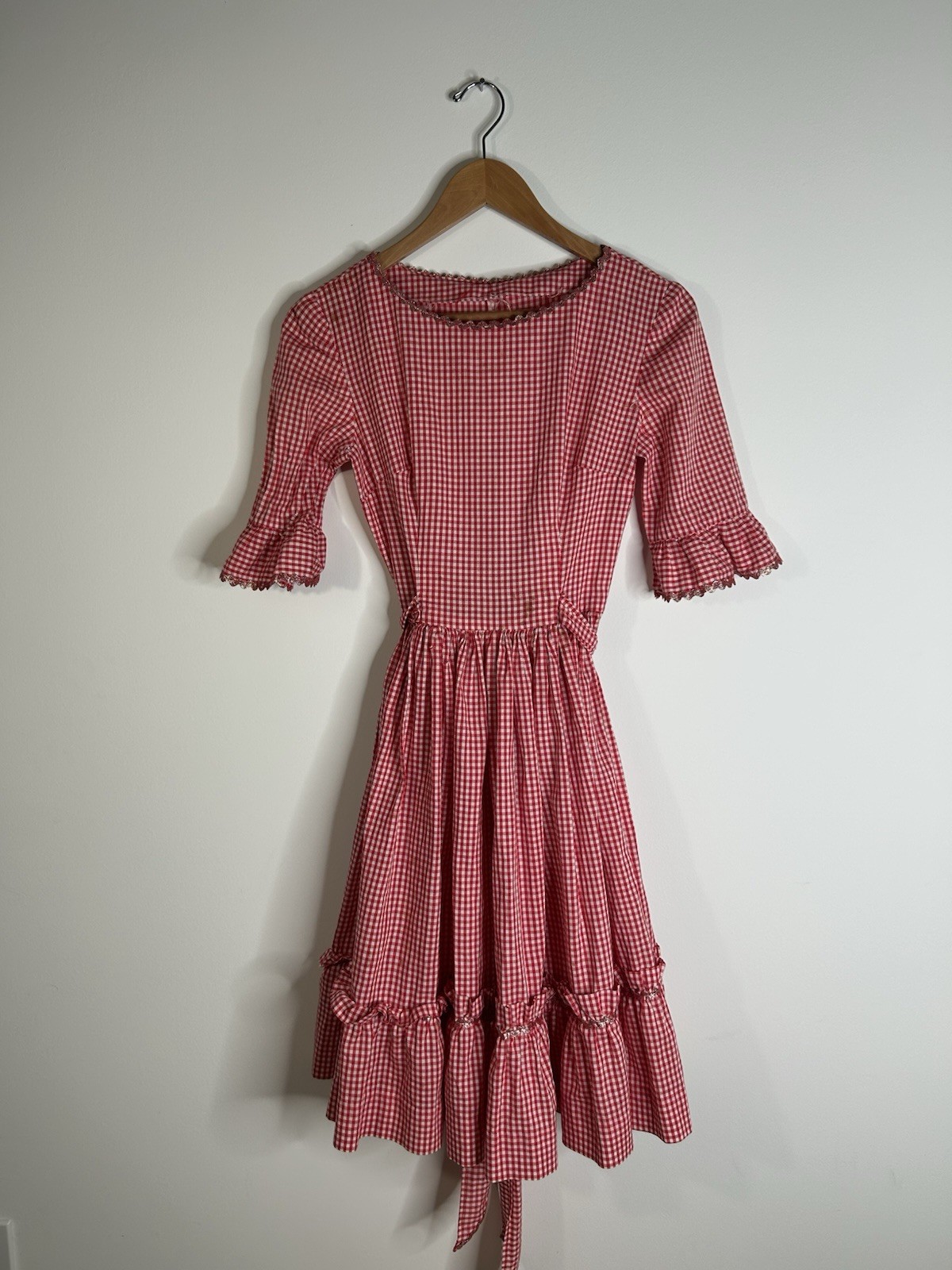 Vintage 1970’s Dress Women’s Red Gingham Western Cowgirl Prarie