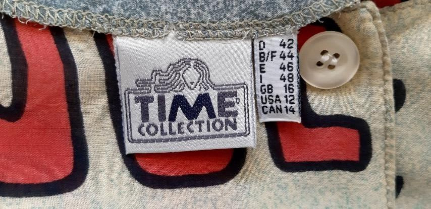 Vintage 80s TIME Collection Women Blouse”Cabaret”Theme Multicolor Made Greece 12