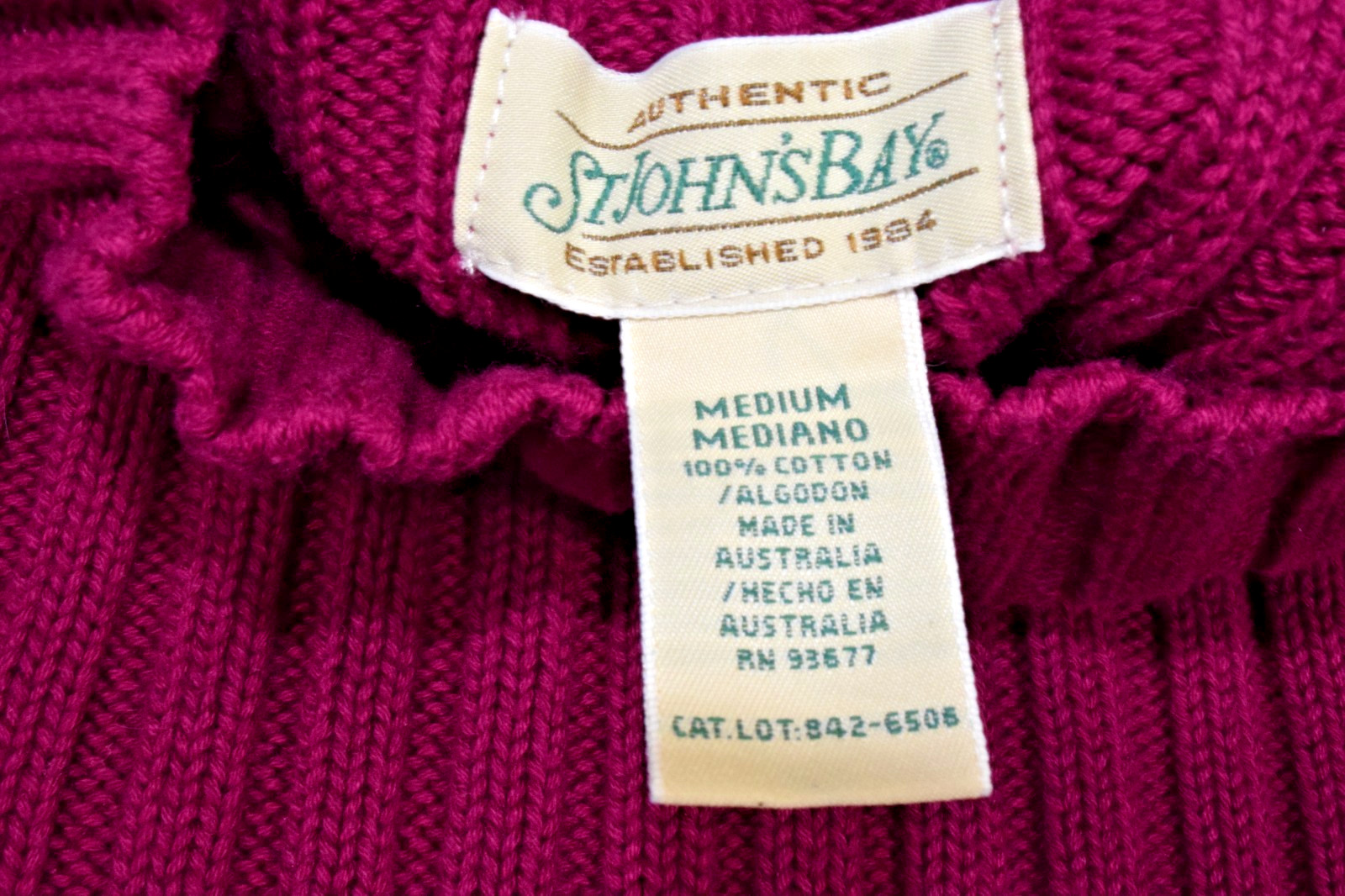 Vintage St Johns Bay Sweater Top Size M 90s Fuchsia Pink Ribbed Cotton