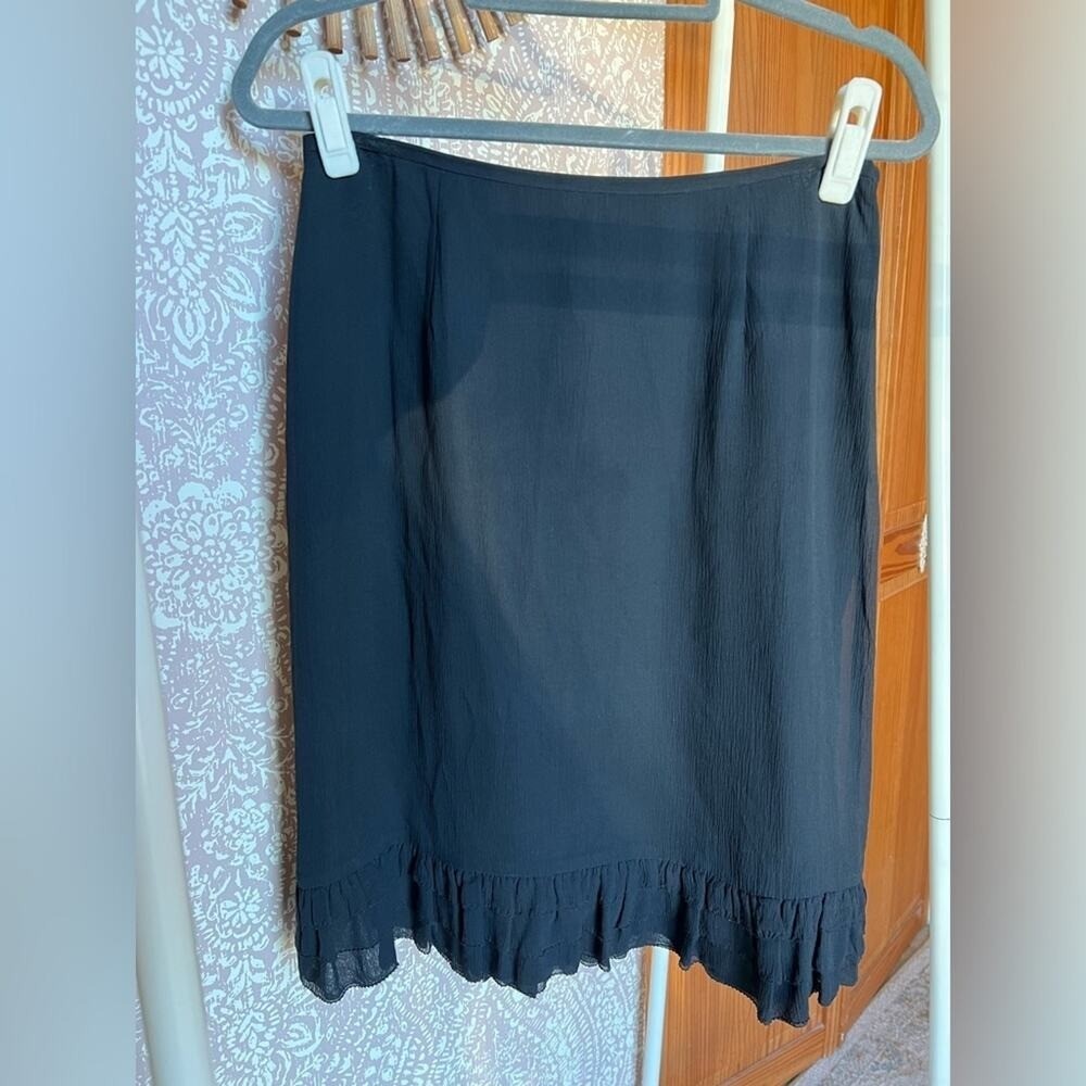 Vintage Ann Taylor Black Business Ruffle Midi Pencil Skirt