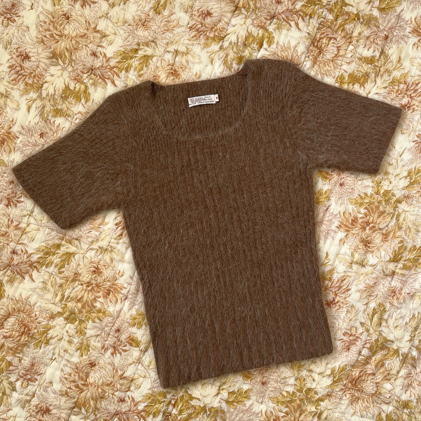 Vintage 1950s 1960s Brown Fuzzy Angora & Lambswool Knit Sweater Top Size S/M