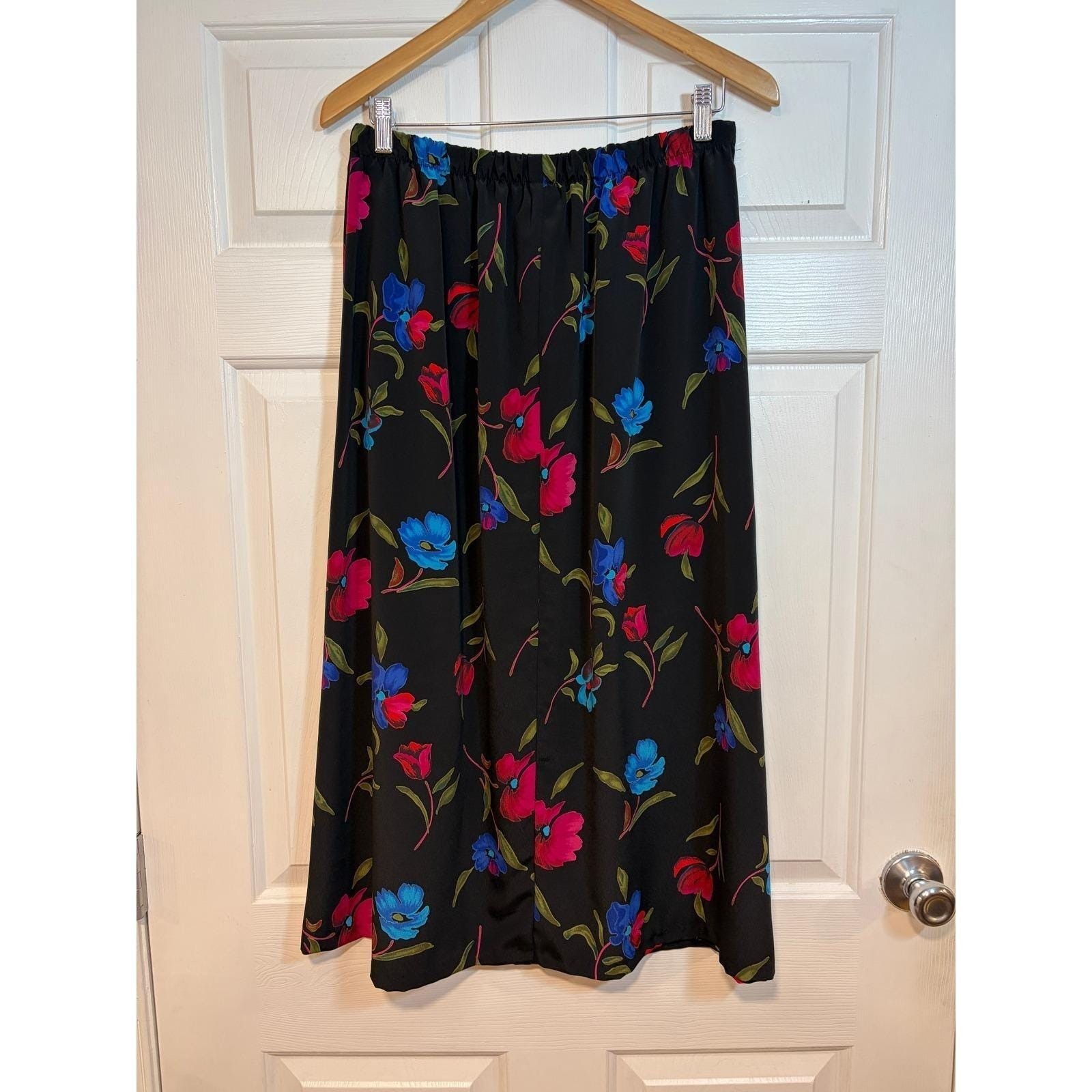 Nancy II Vintage 90s Floral Skirt Set Black Pink Blue Two Piece Size 14 USA Made