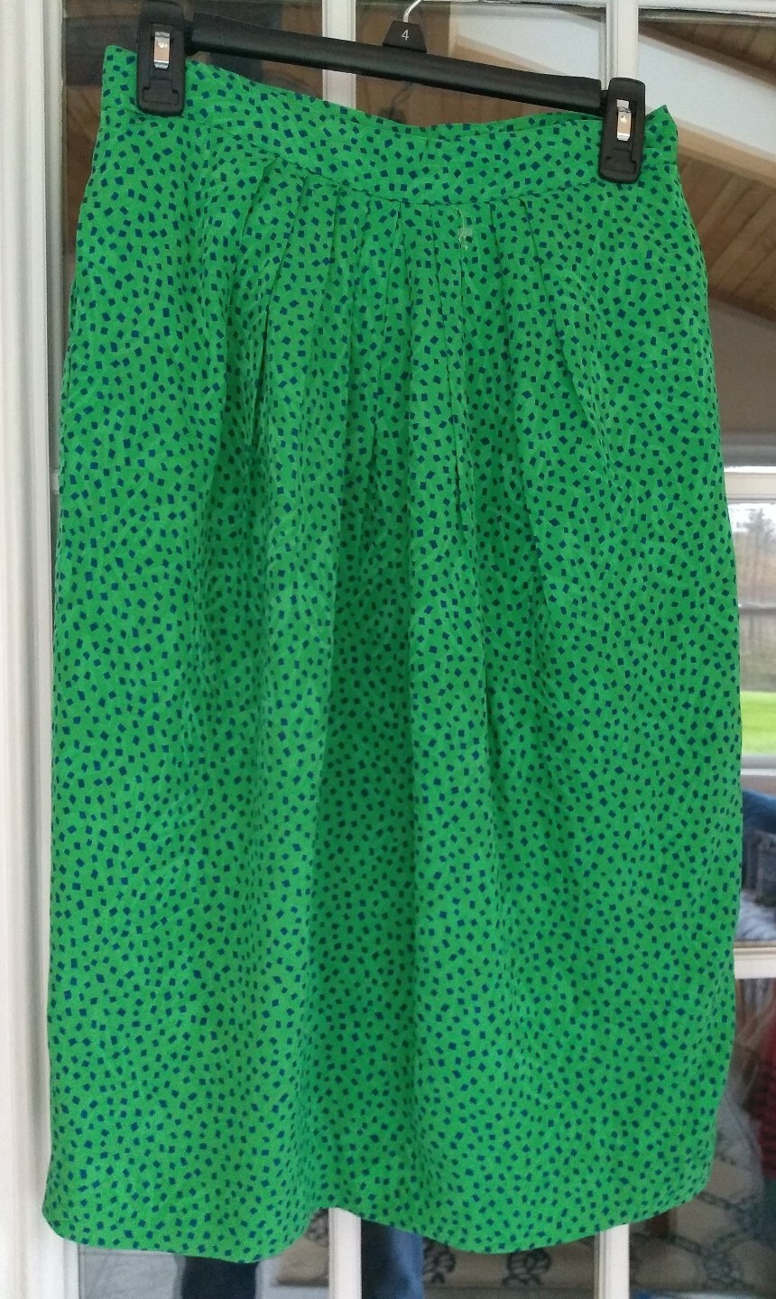 Vintage Liz Claiborne Collection Front Pleat Skirt Green blue Size Medium EUC