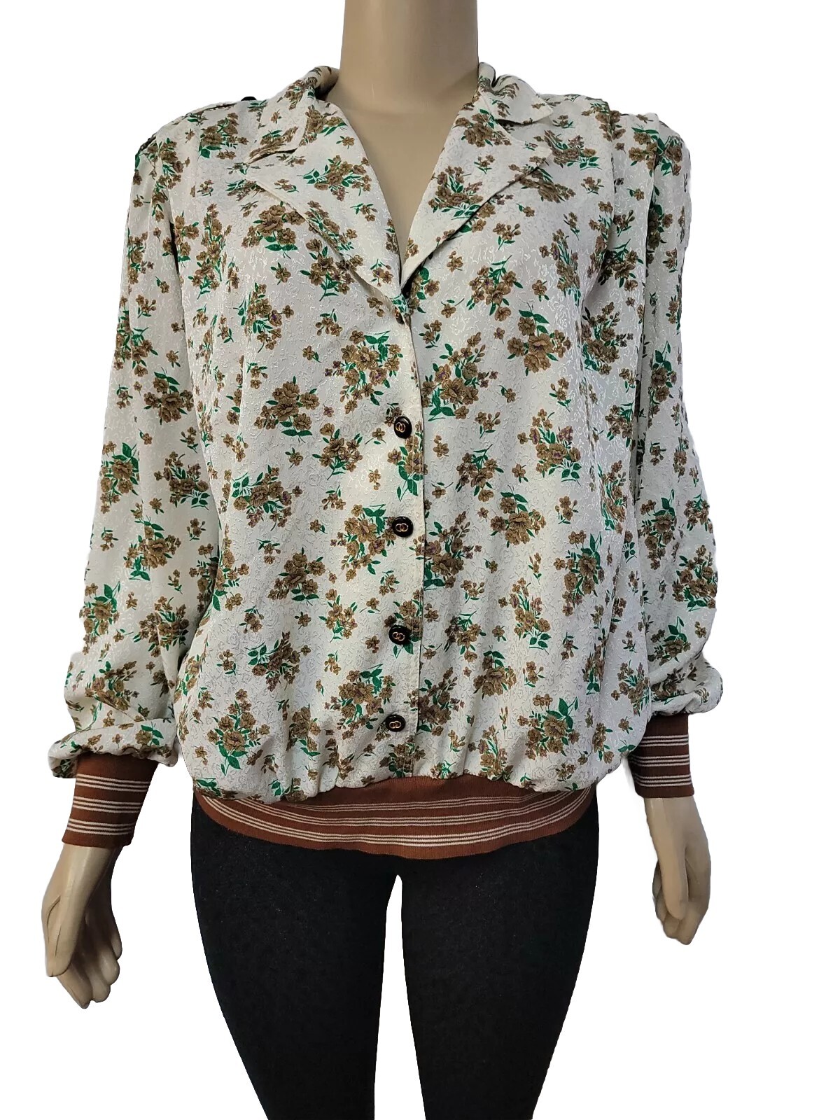 VIRGINIE Paris Designer Vintage Made in France Ribbed Hem Top Size S (1) #W4