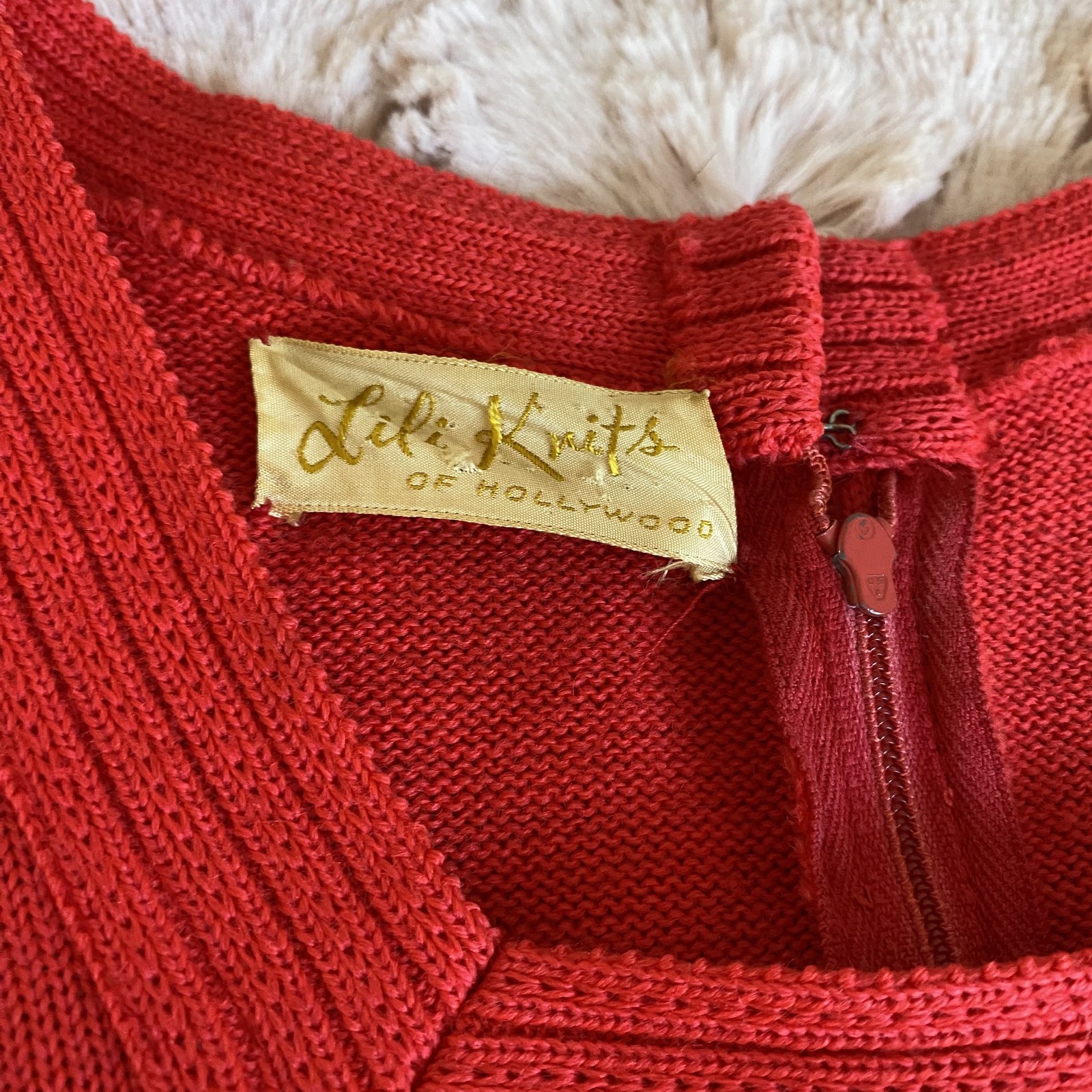 Vintage Lili Knits of Hollywood Womens S/M 2-Piece Dress Jacket Set Orange