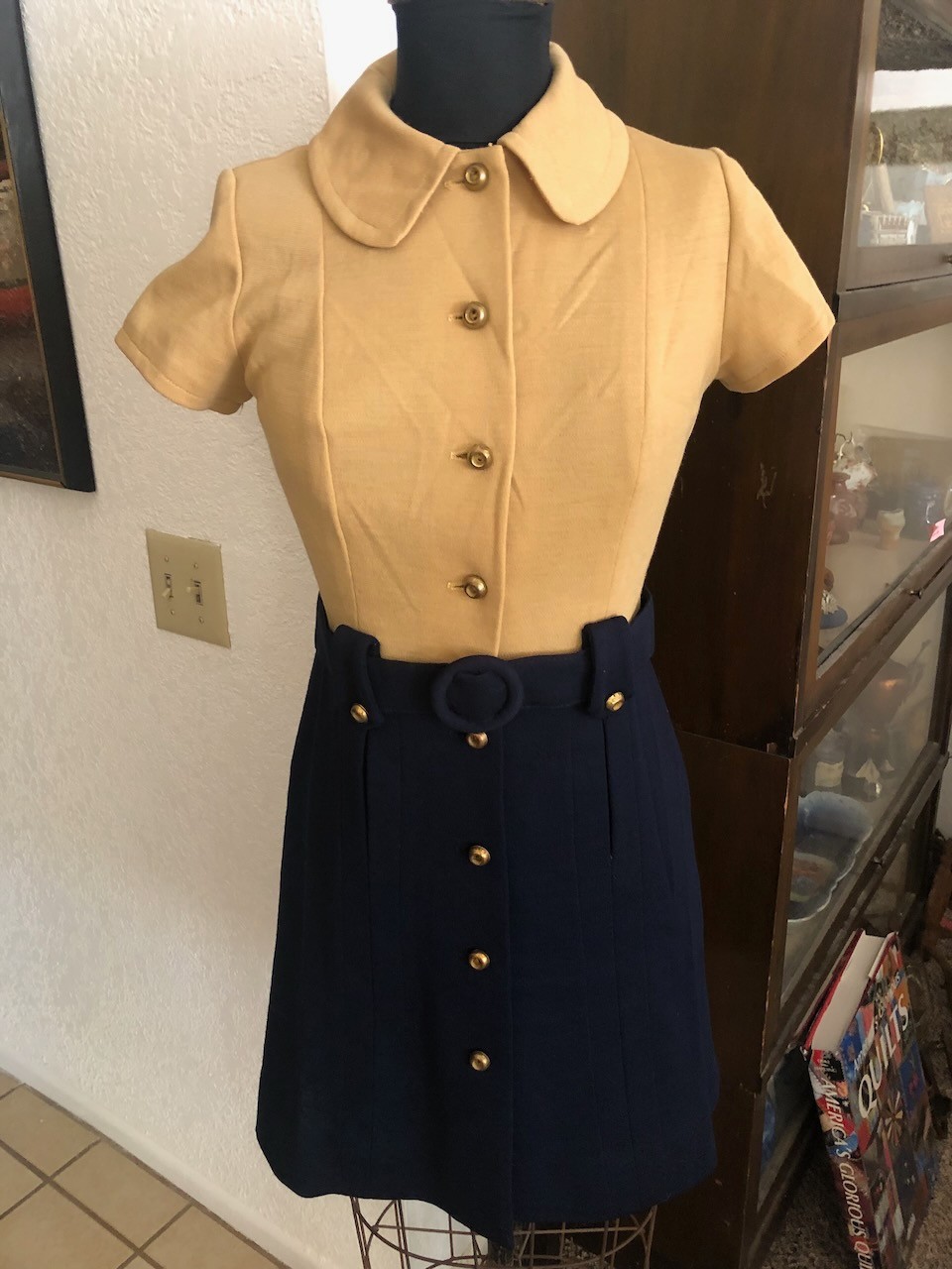 Vintage Joseph Magnin Collection Schoolgirl Dress Retro Short Sleeve 70s XS