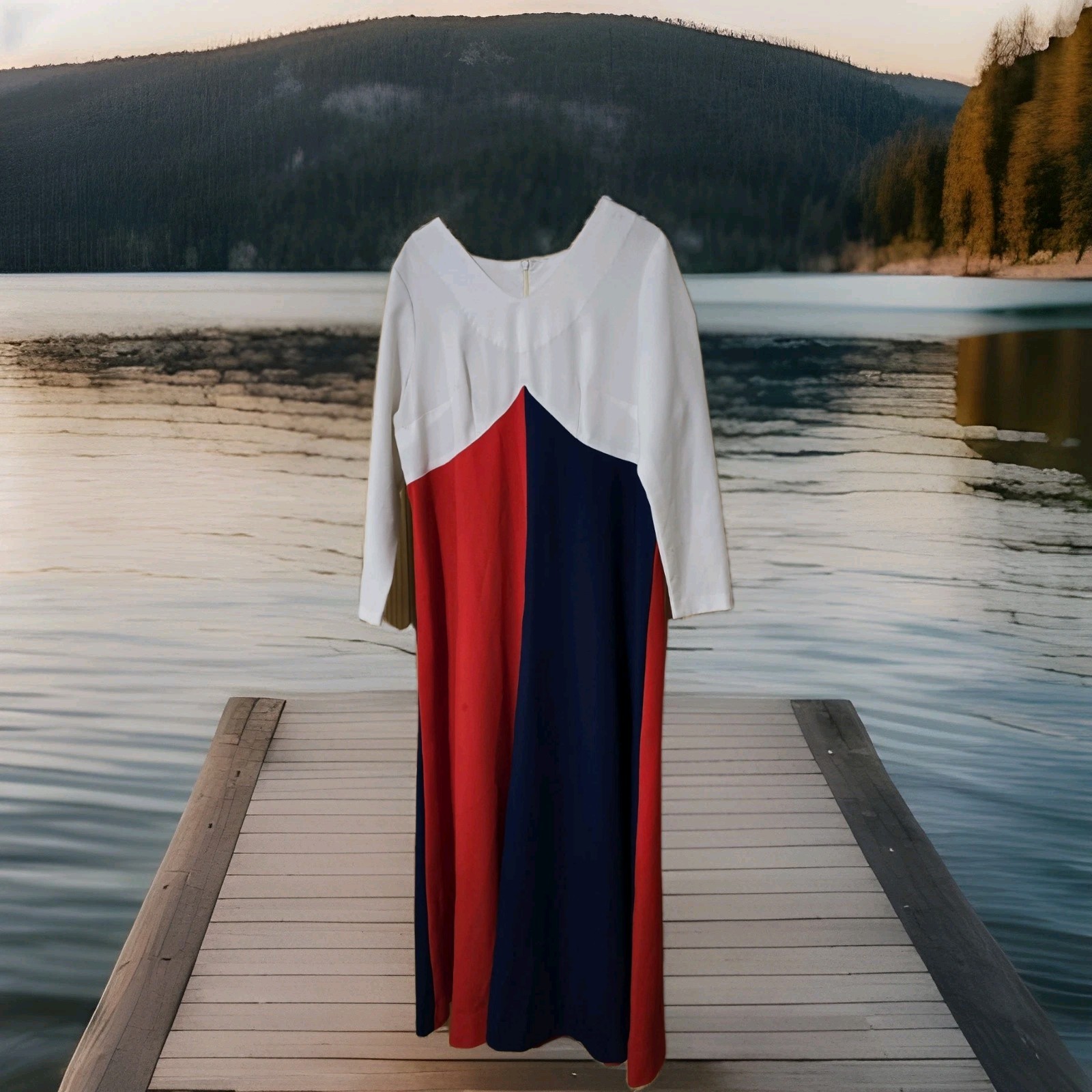 1970s Red White And Blue Polyester Gown