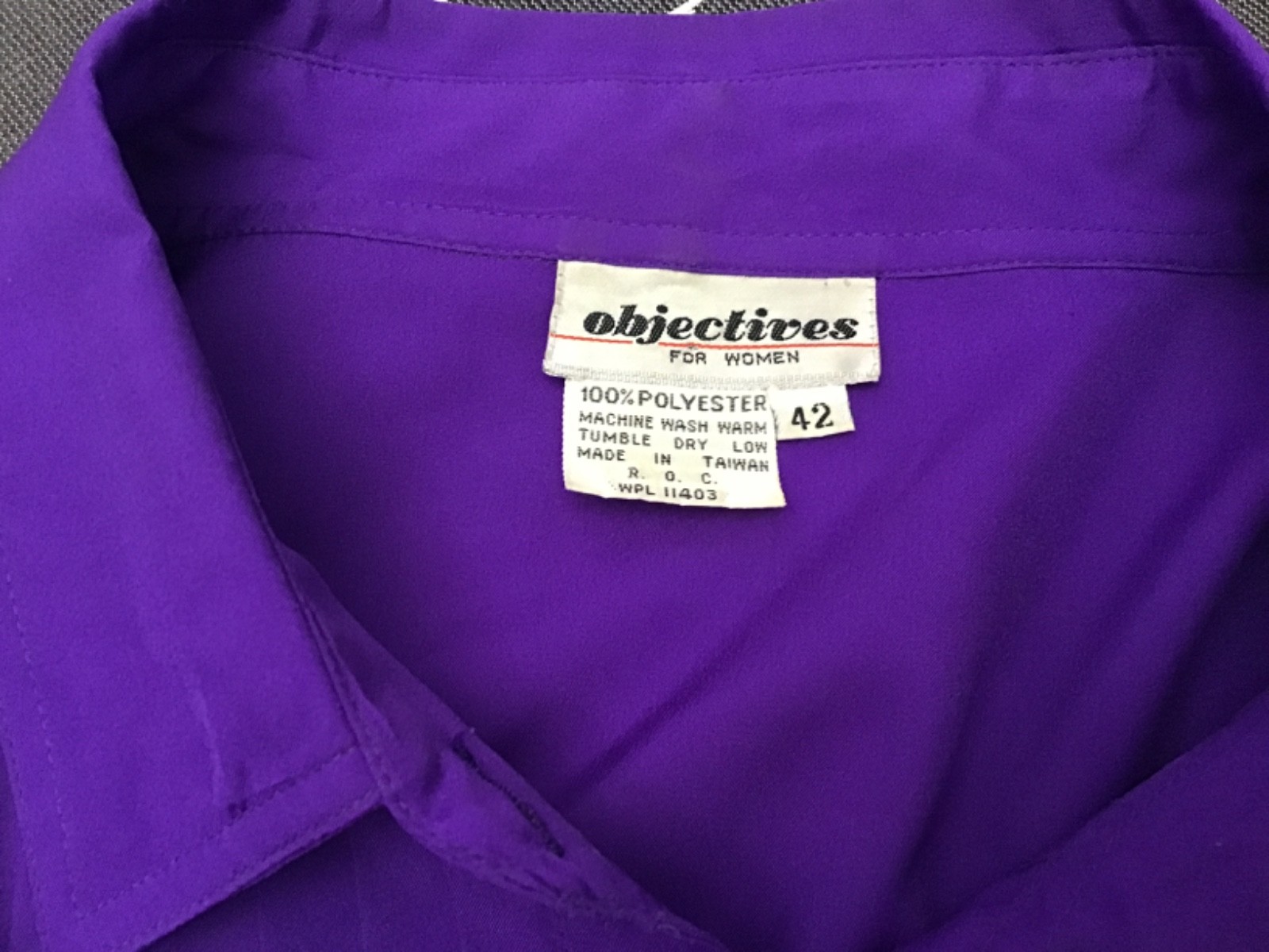 VTG Purple Blouse Shirt by Objectives for Women Buttons Up Long Sleeve Sz L/42