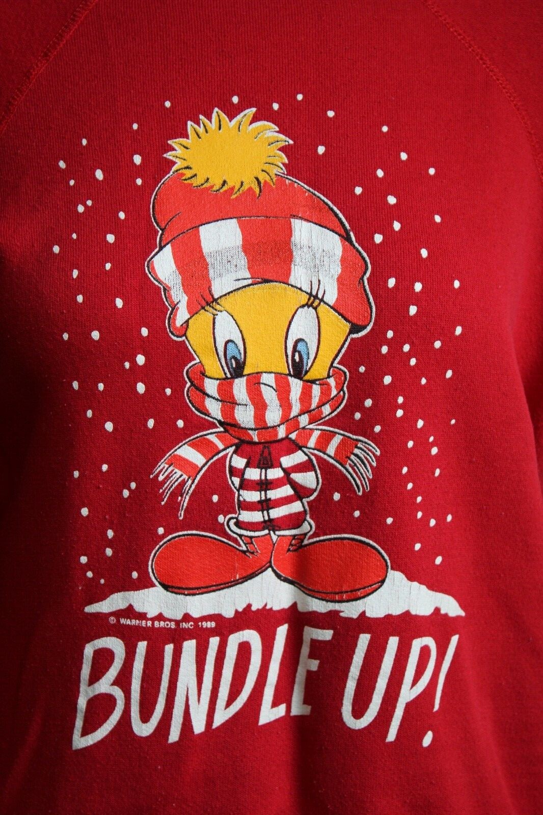 Vtg 80s Tweety S Bundle Up Winter Snow Red Sweatshirt Top Artex Warner Bros