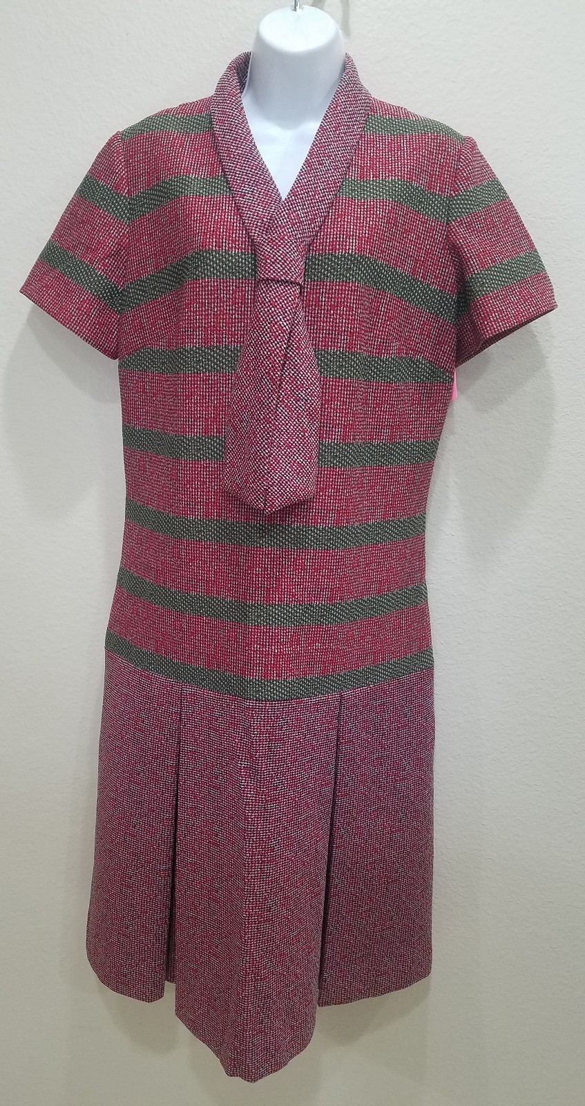 Vintage Mary Mason Original Dress Red/Green Striped Size 14 Zip Up Back USA Made