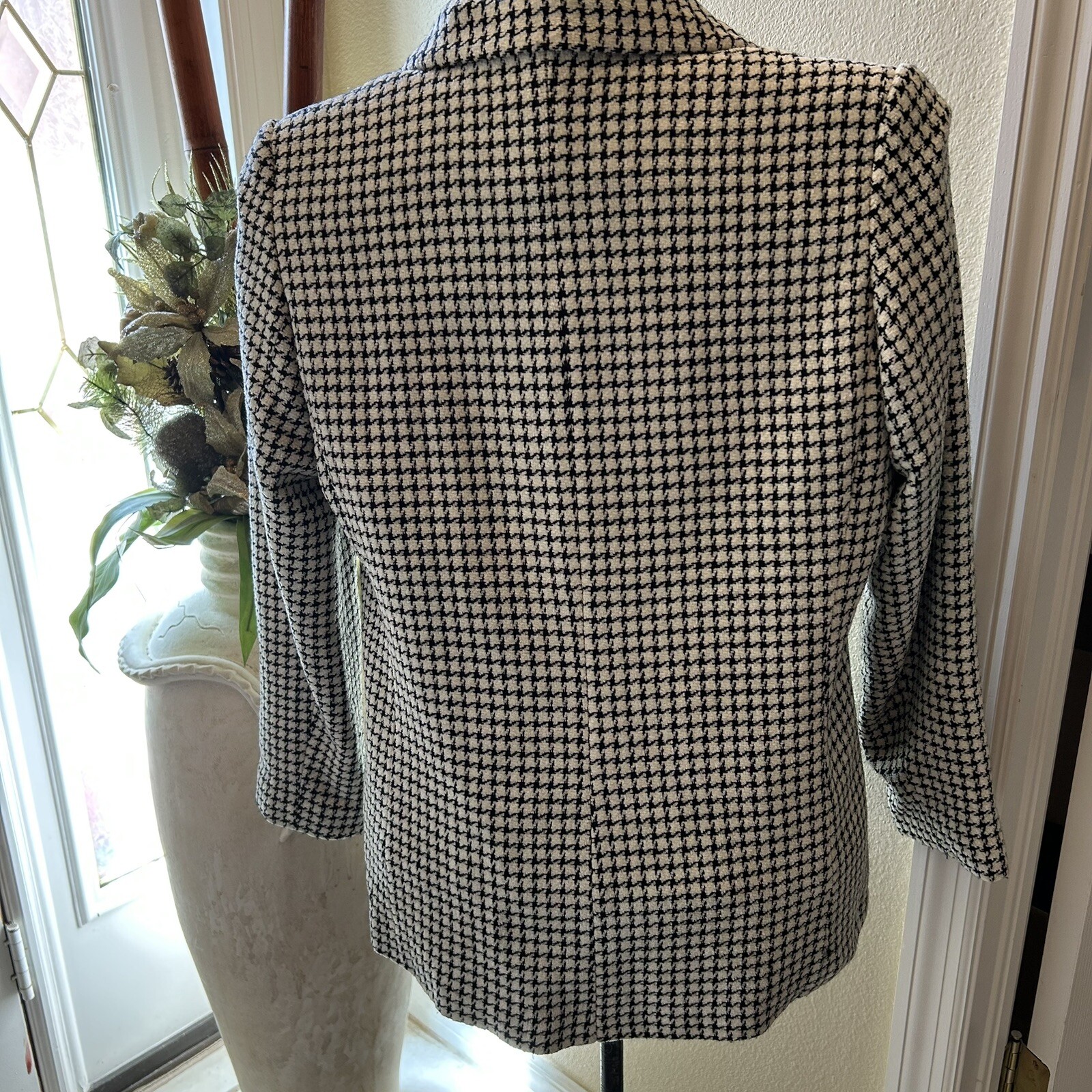 Houndstooth Black & White Blazer Jacket Vintage Joan Leslie 14 Petite