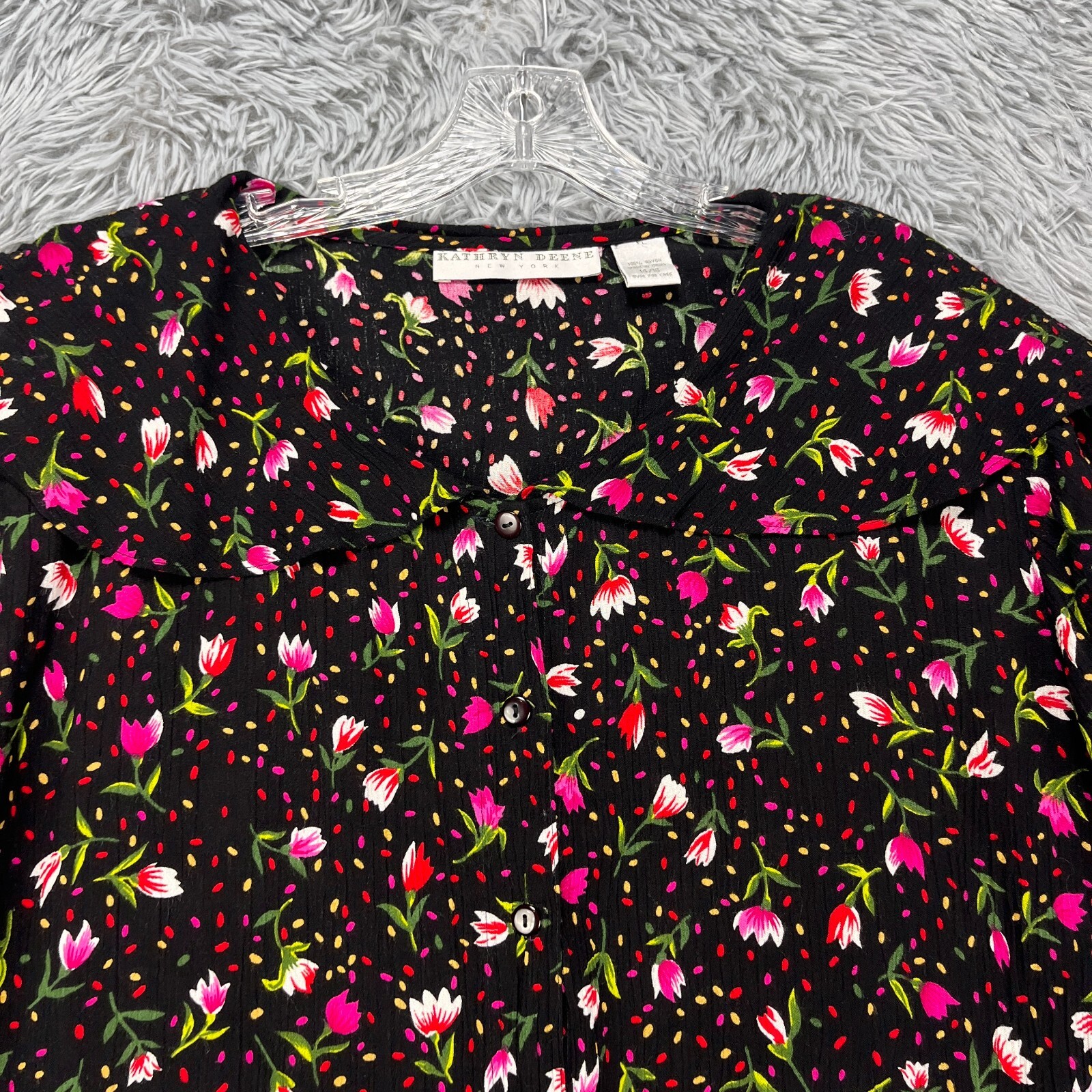 VTG Kathryn Deene Blouse Womens 14/16 Floral Button Peter Pan Collar Cottagecore