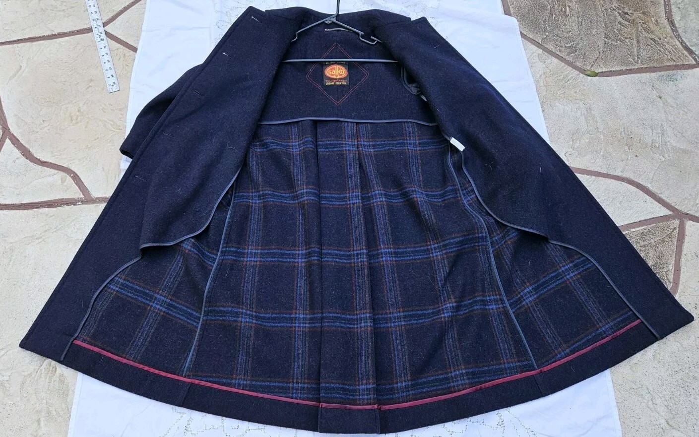 Women’s SALKO Austria Alpaca Wool Loden Tirol Blue Trench Coat Vintage Jacket