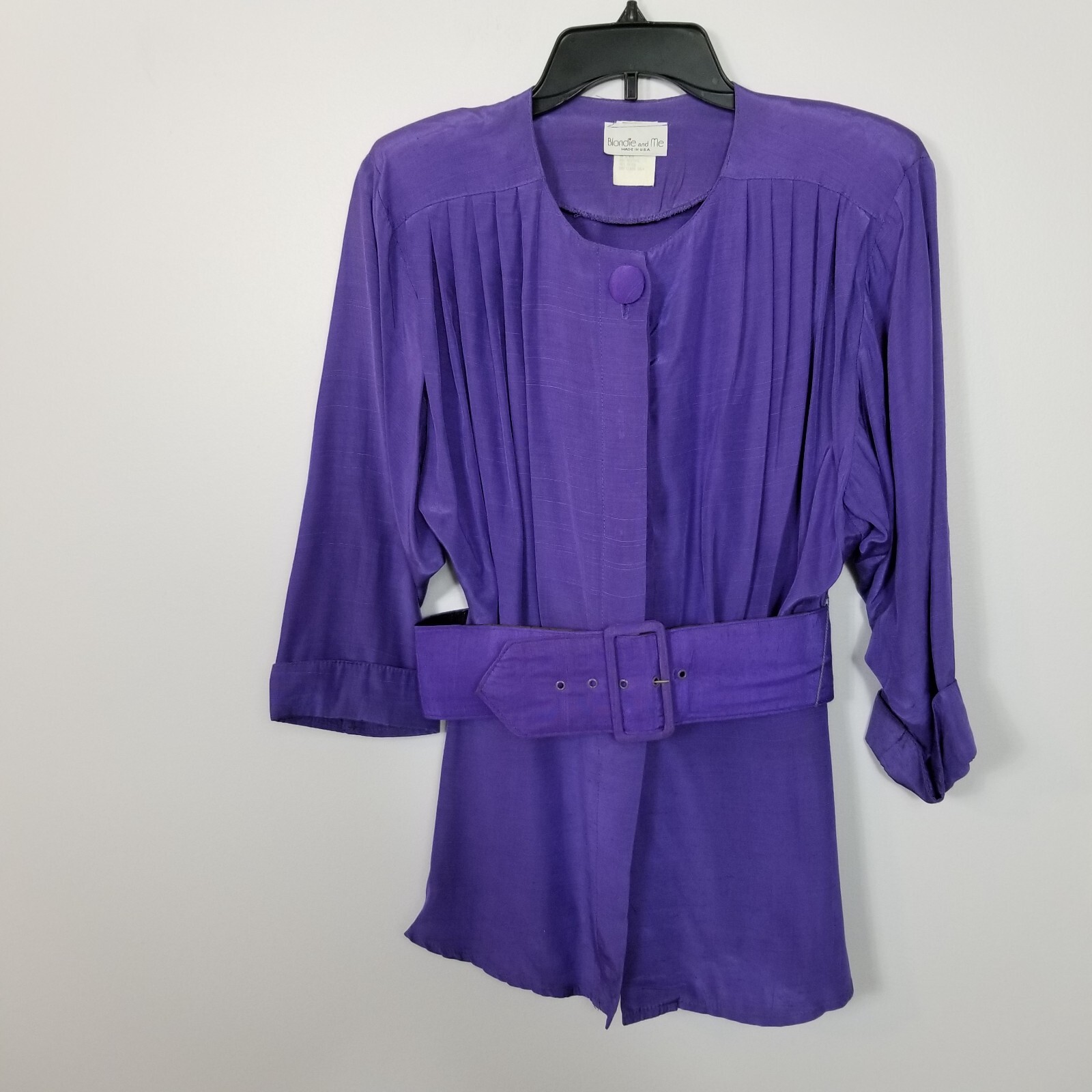Vintage 80s BLONDIE AND ME Slub Weave Wide Belt Pant Suit Purple Size 9