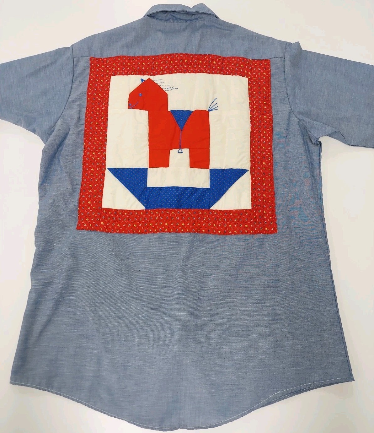Vintage Sears Fieldmaster Chambray Button Up Horse Patriotic Western Boho Native