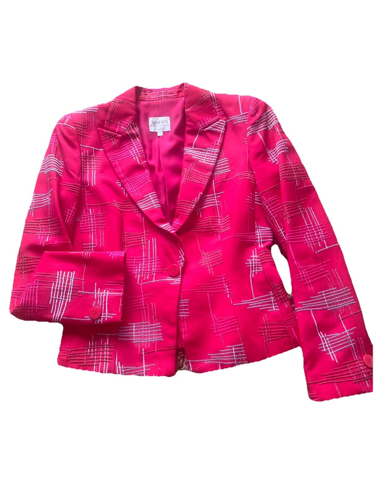 Armani Collezioni Italy Pink Embroidered Geometric Blazer Jacket Womens 4 Nice
