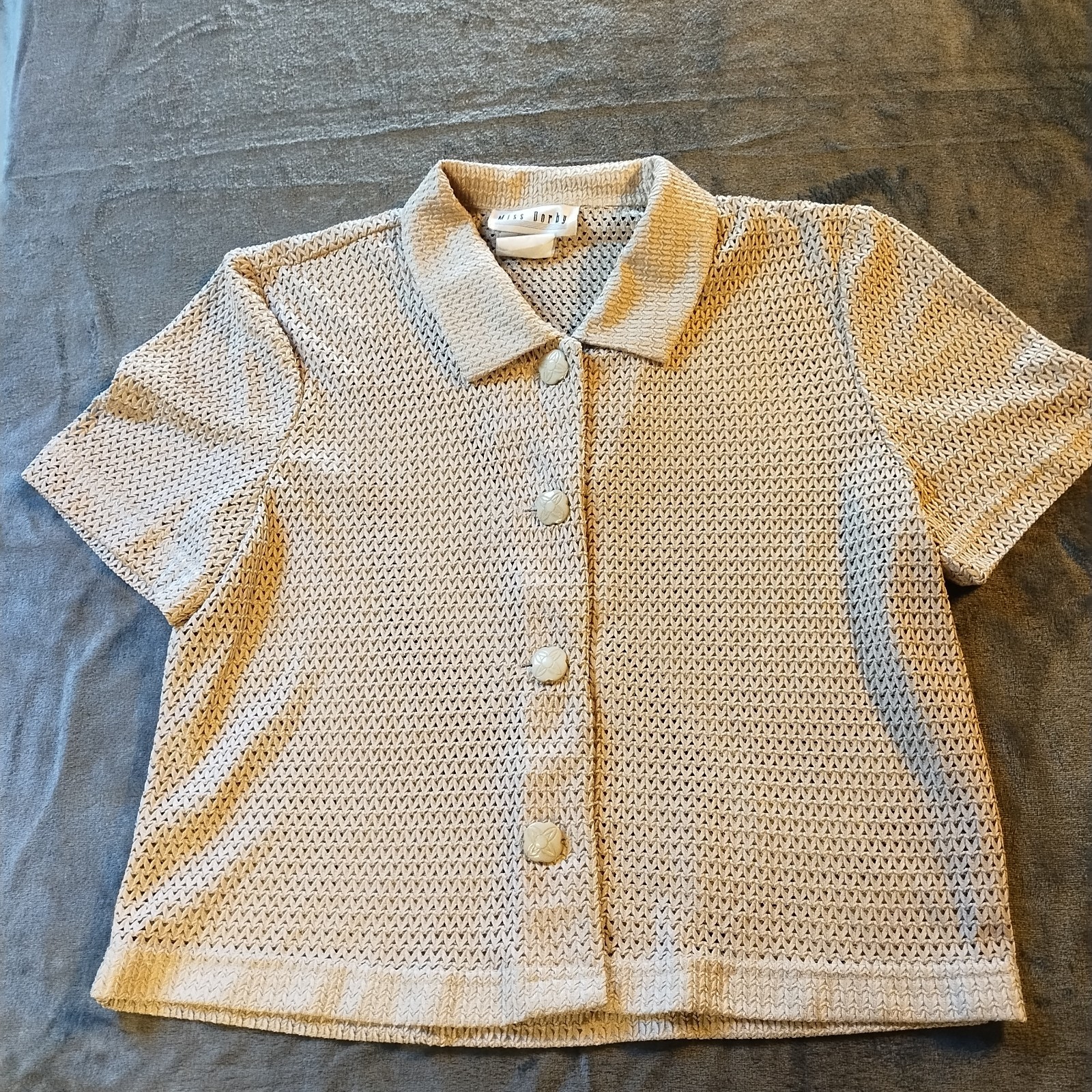 Vintage Miss Dorby Tan Crochet Women’s 10 Granny Boho Layering Coastal Textured
