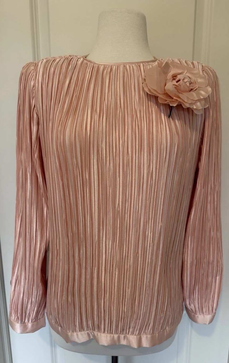 George F Couture Blush Plated Long Sleeves 3D Floral Detail Vintage Top Sz 10