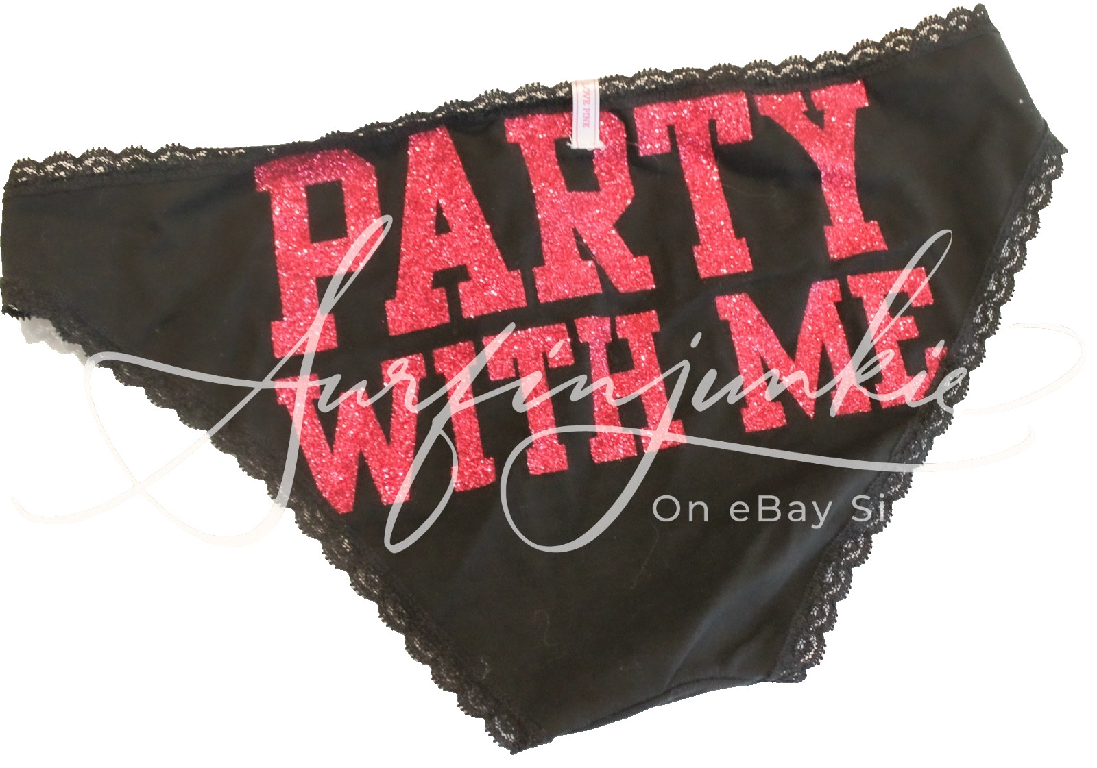 Victoria’s Secret Pink Vintage Panties Panty Small Party With Me Black Glitter S