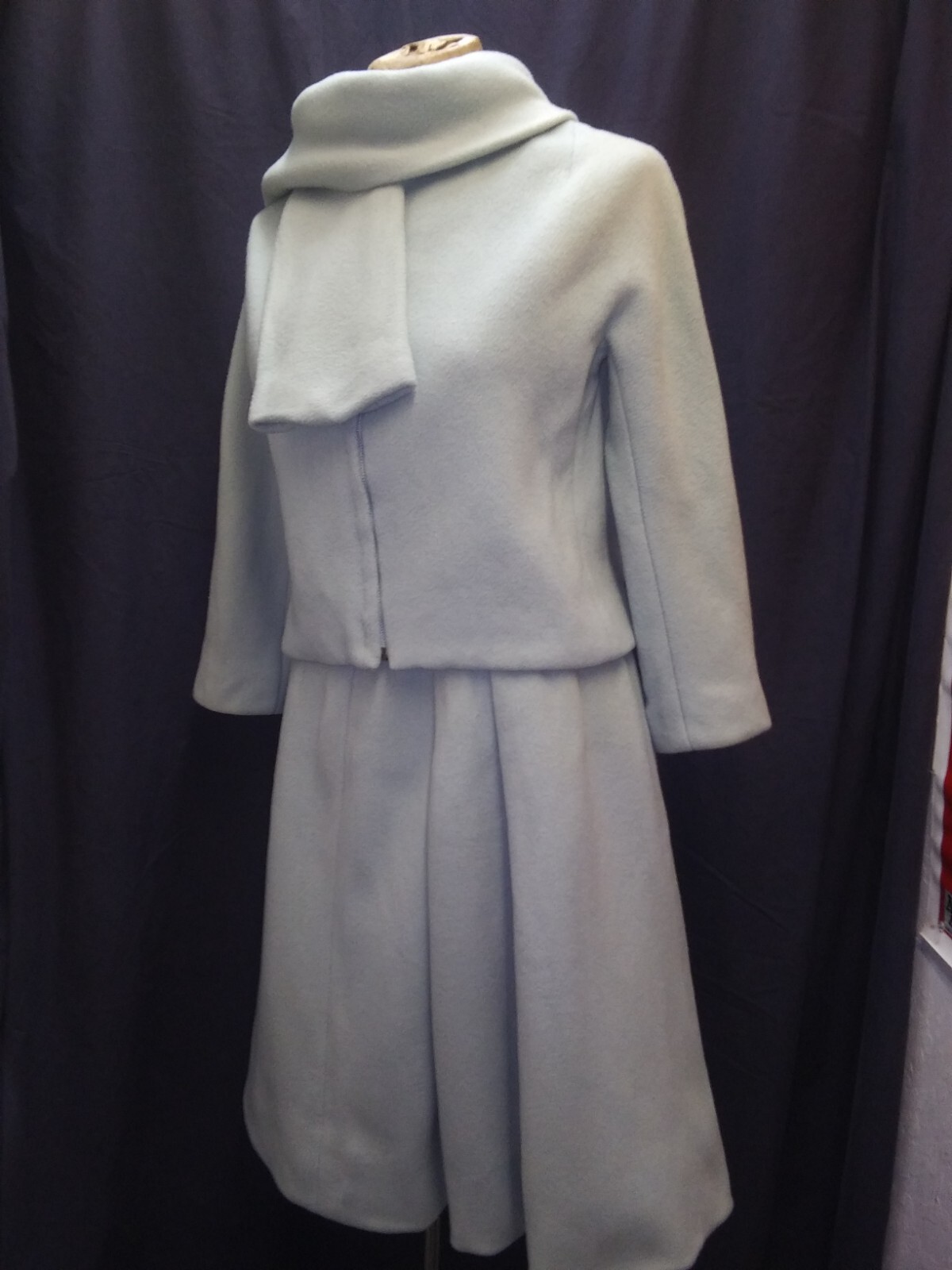 Vintage 1950’s Light Blue Soft Wool Elegant Skirt & Jacket Tiffeau & Busch S