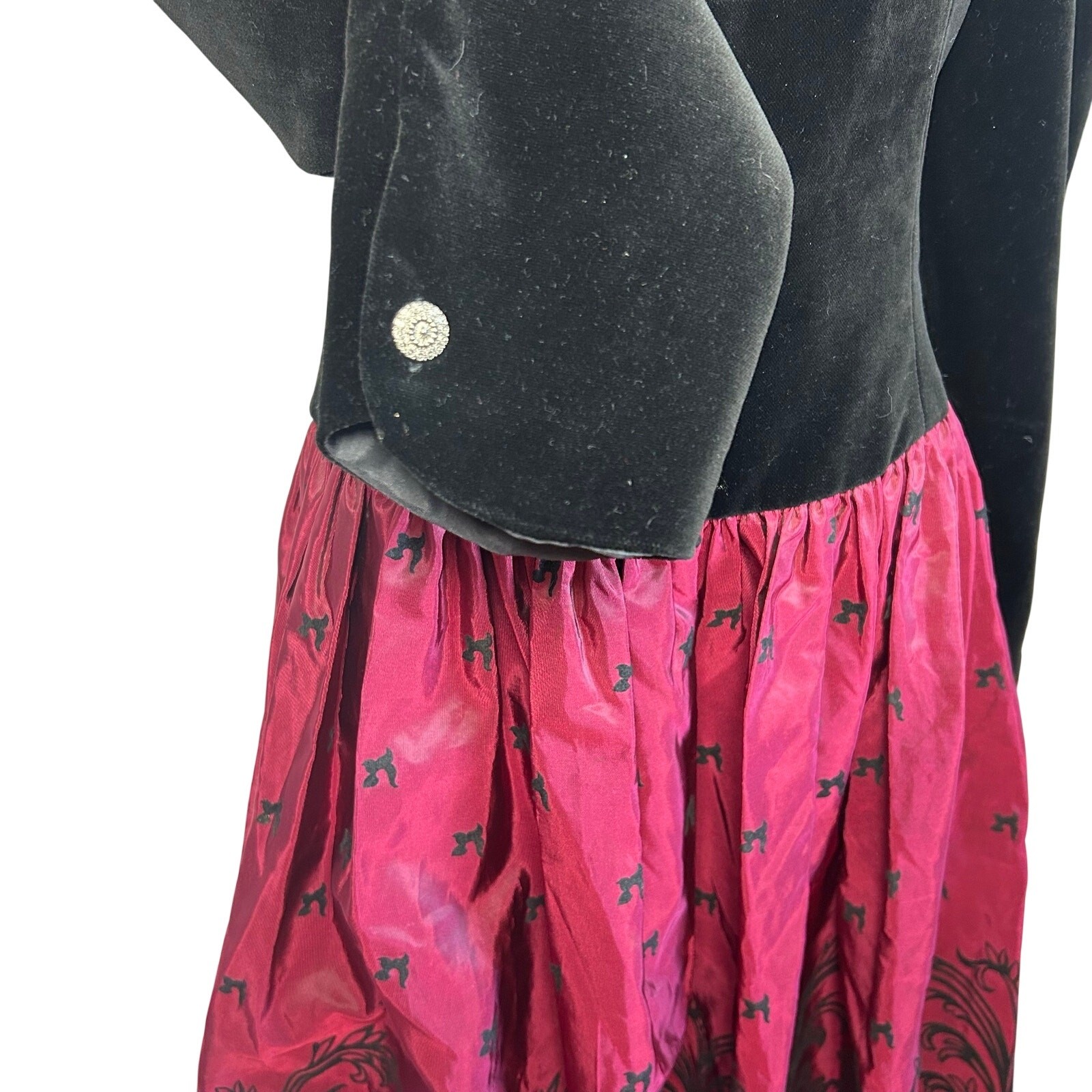 VTG 90s Laura Ashley Black Red Velvet 12 Midi Dress Long Sleeve Whimsigoth