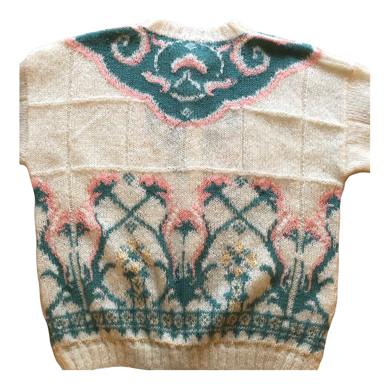 Vintage Mohair Internationale Express Woman Ivory Pink Floral Trellis Sweater L