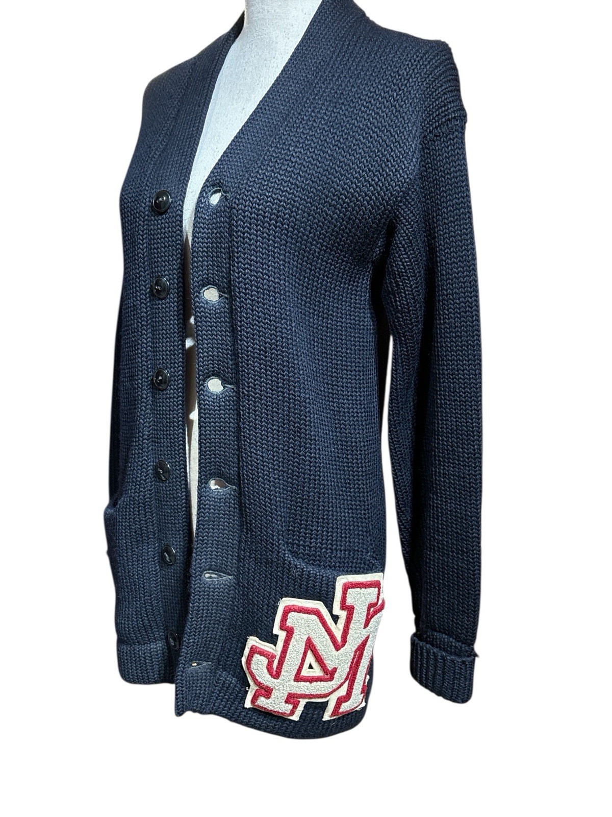Vintage Women’s Heavyweight Mt. Joy High School Letterman Sweater Cardigan Blue