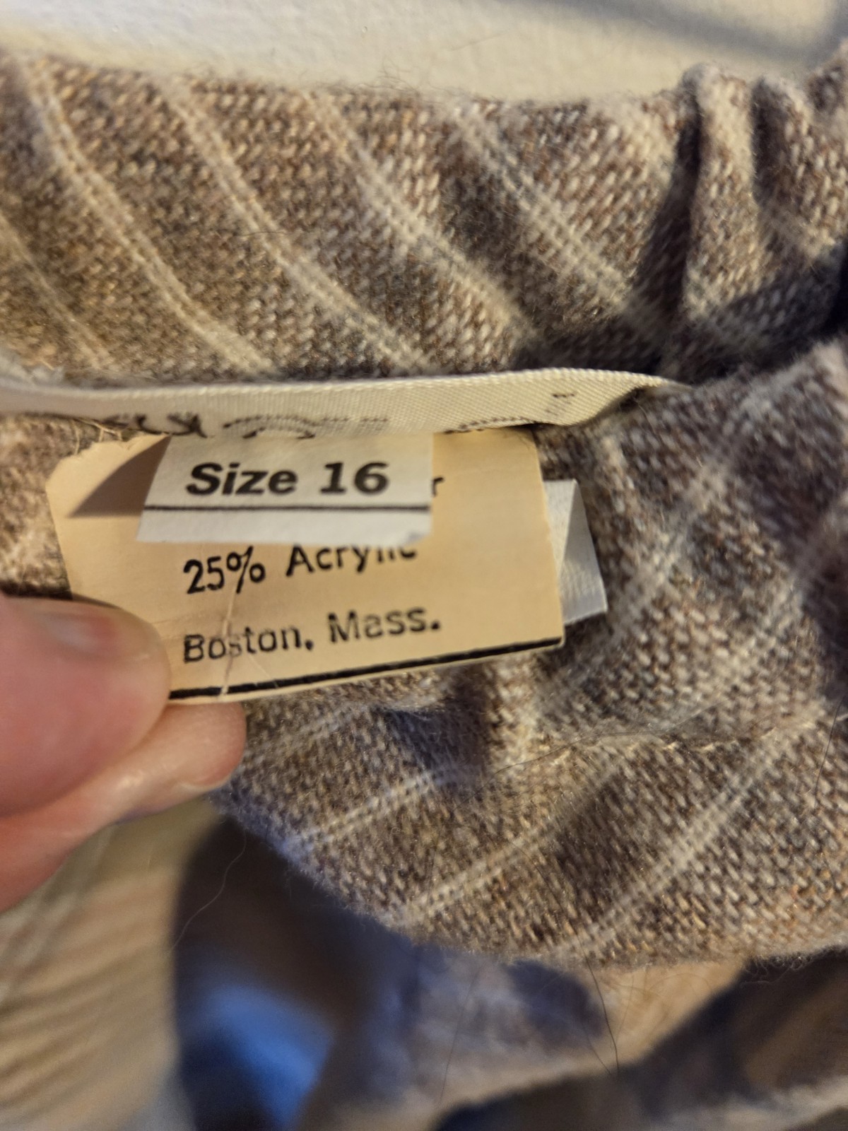 Vintage Century Of Boston Wool Skirt Sz 16 Tan/Gray Plaid Midi Length W/pockets