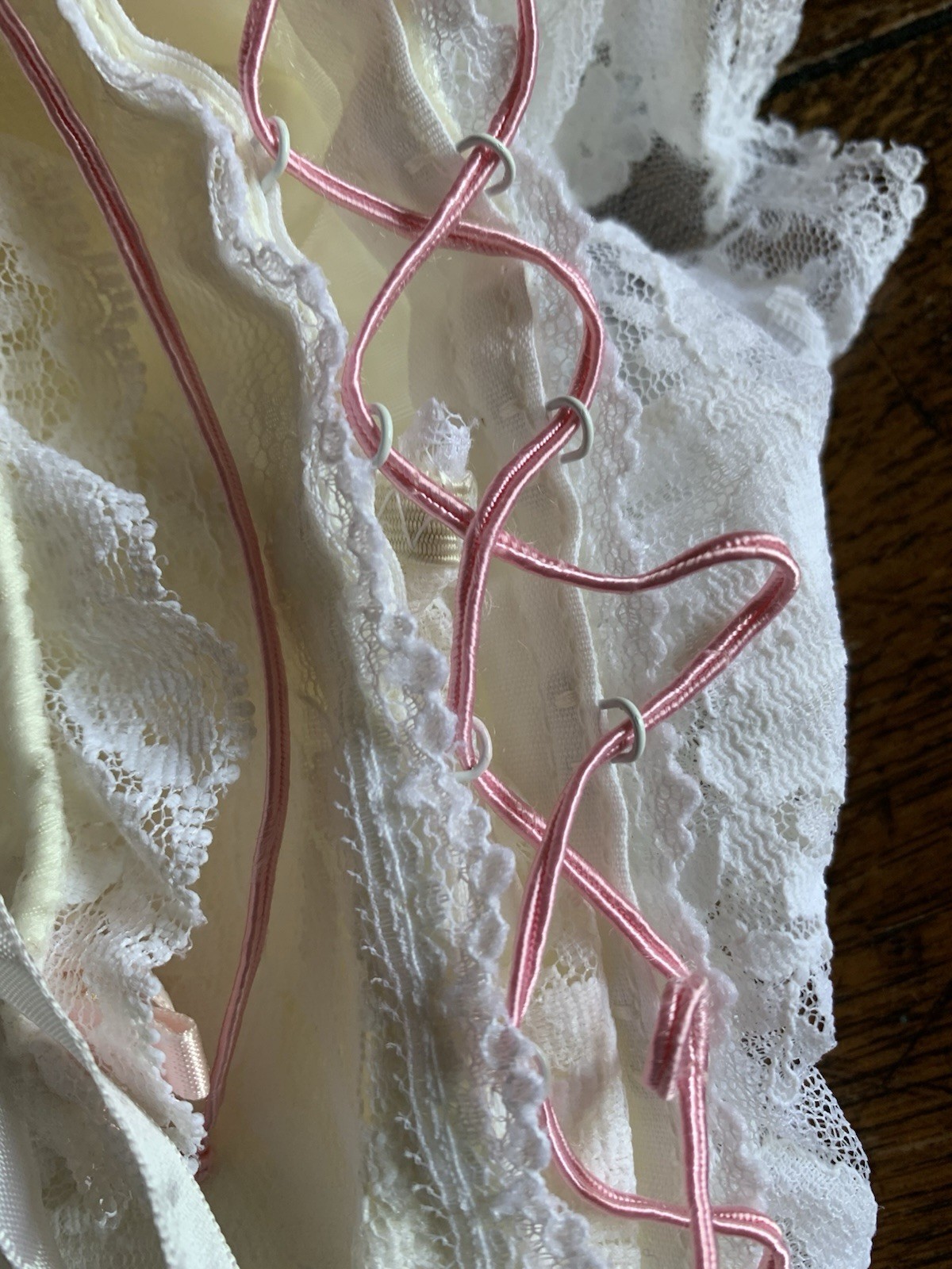Vintage Emil Bole Corset Panties White Lace Rose Lingerie Lace Up Size Large