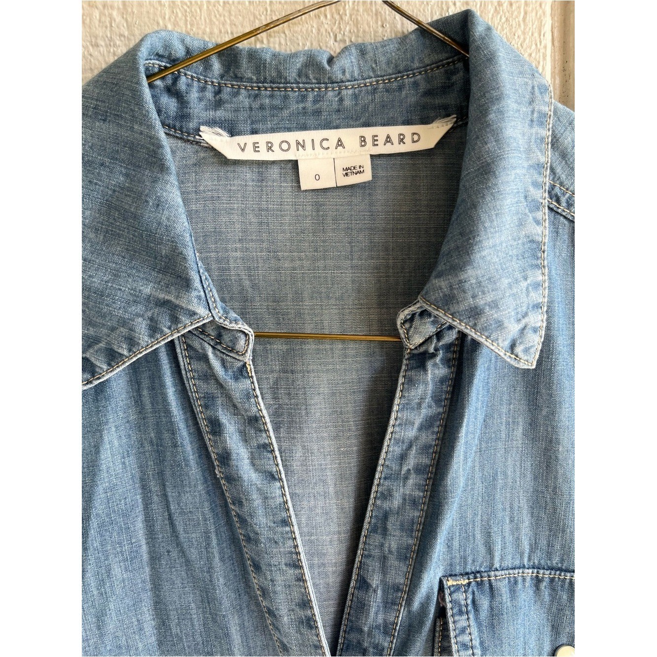 Veronica Beard Chambray Long Sleeve Ruffle Mini Dress Atari Size 0