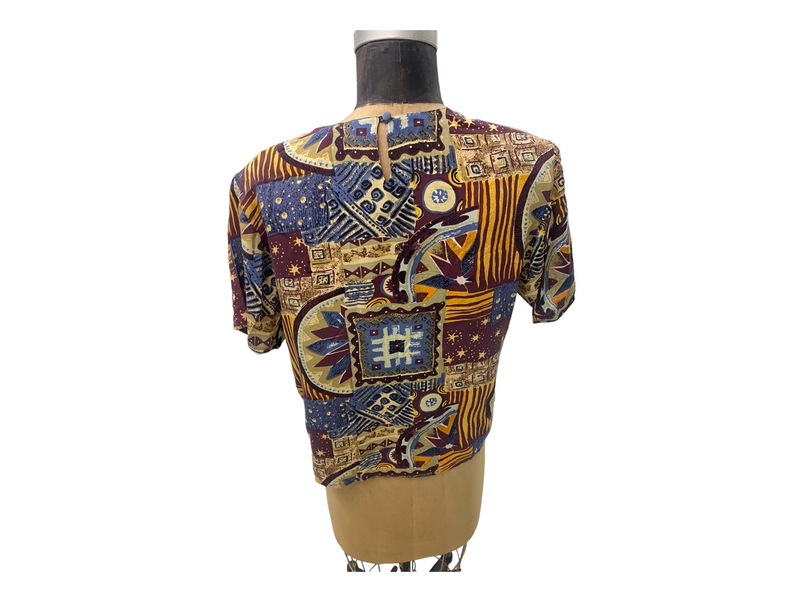 Vintage Oscar De La Renta Expressions Abstract Print Silk Top Med