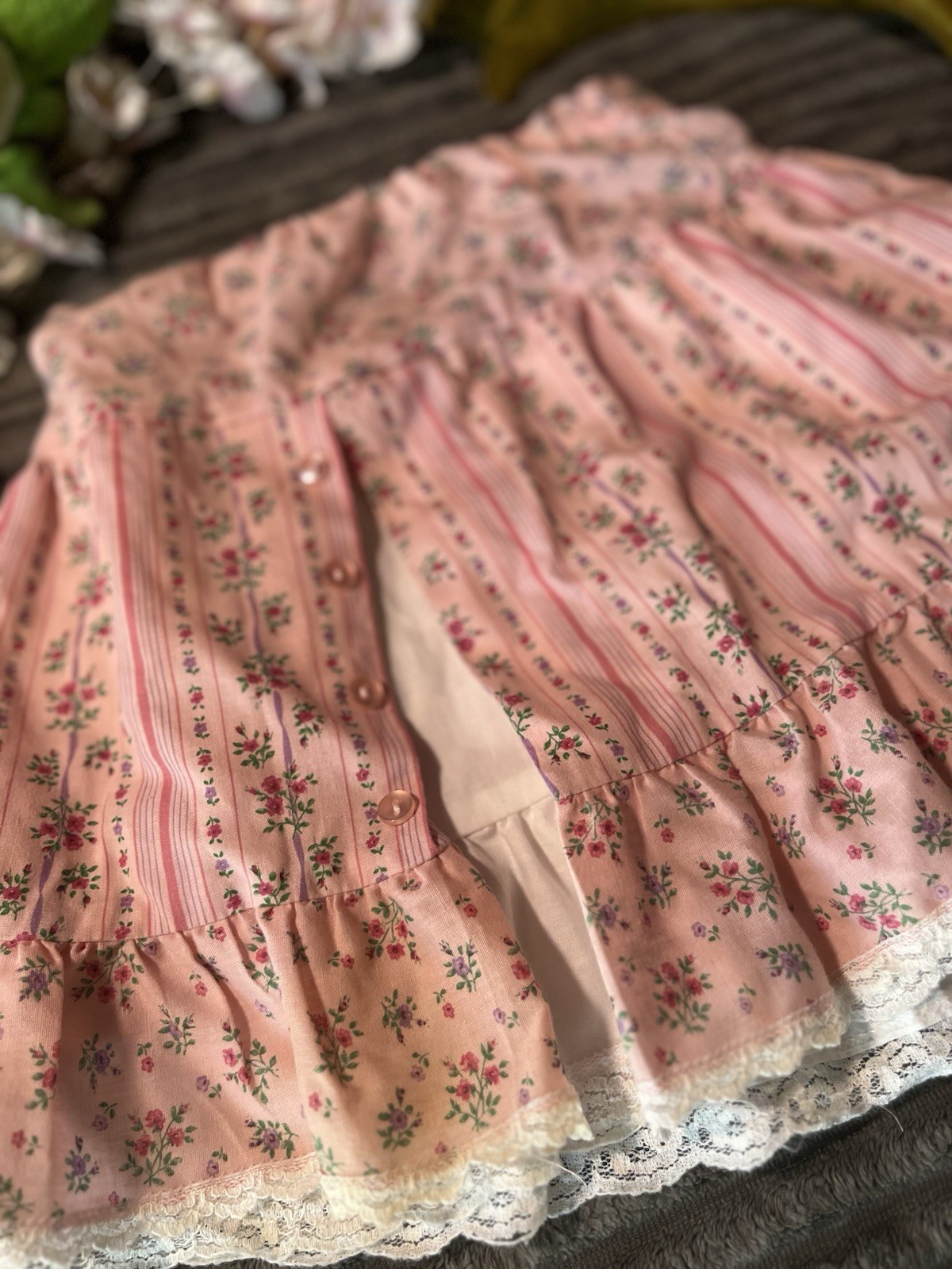 VTG Cottagecore Pink Skirt Sizes 5/6 Praire Floral Lace