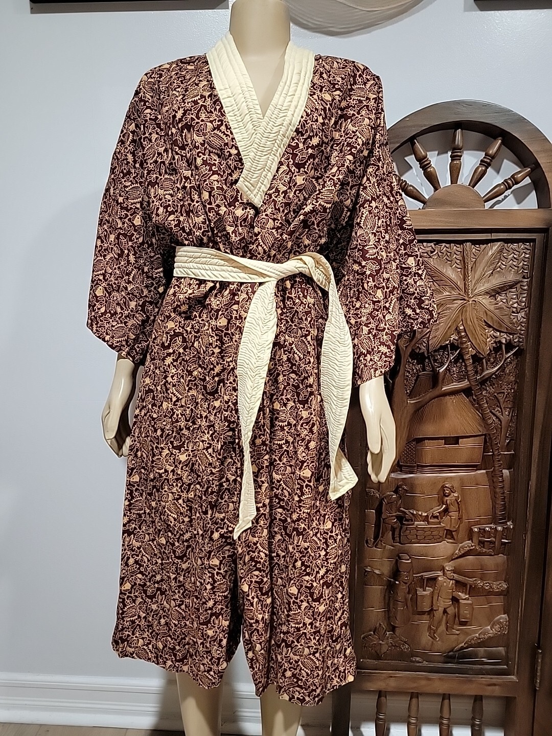 Vintage The Ritz-Carlton „BALI” Resort & Spa Belt Robe Brown Cotton Printed #01