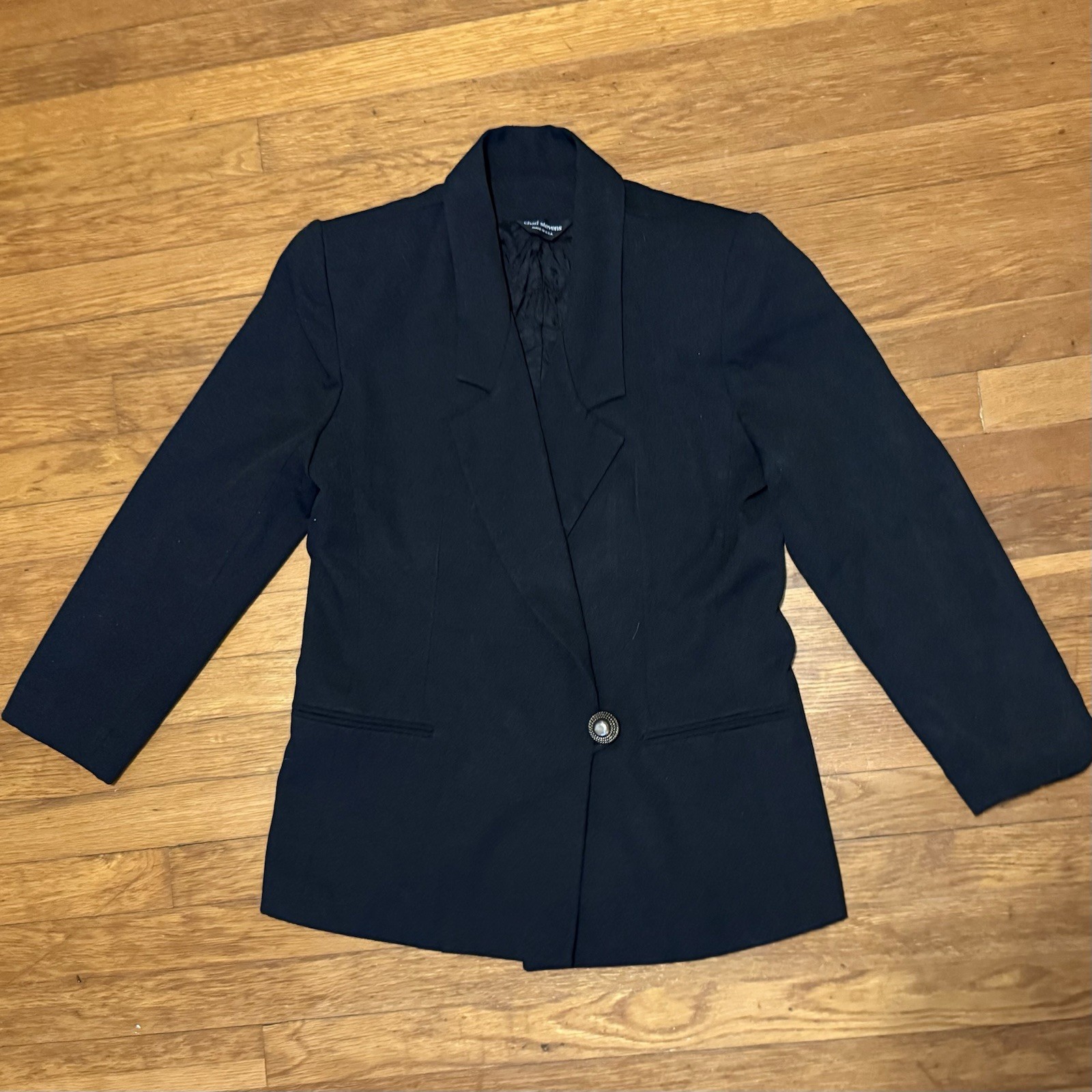 VTG Black Blazer Jacket Sz 12 P Petite 90s Shoulder Pads Chad Stevens