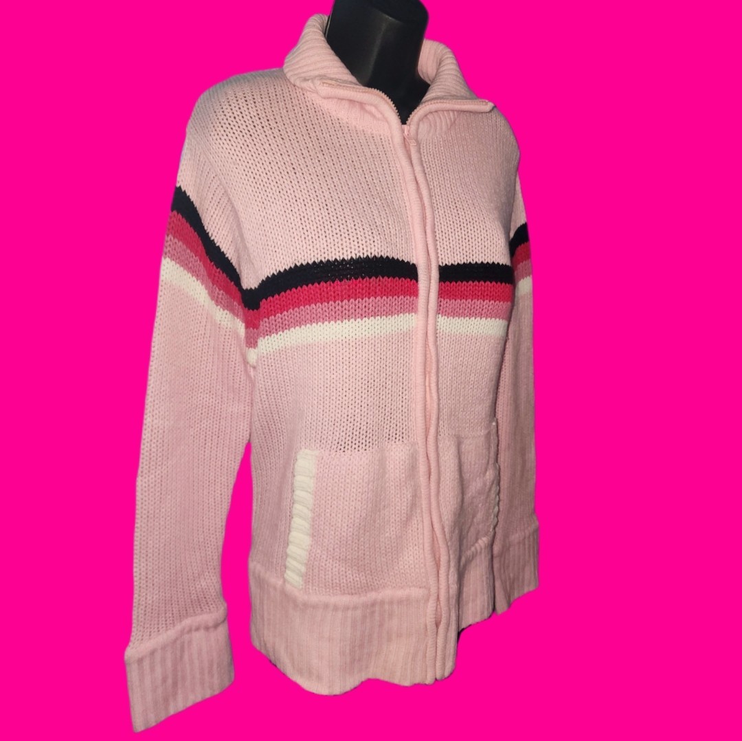 VINTAGE Y2K 2000s DEB Pink Striped Zip Sweater Top Jacket NWT 3X