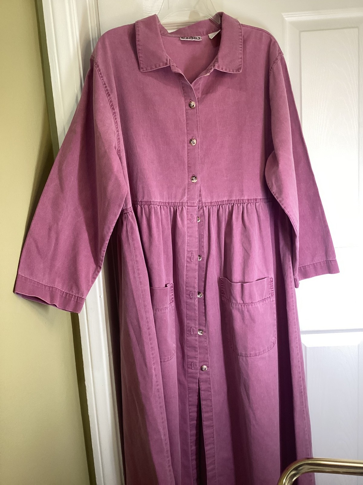 VTG 90s Sunbelt Denim Dress Mauve Button Cottagecore Prairie Cotton ~Large
