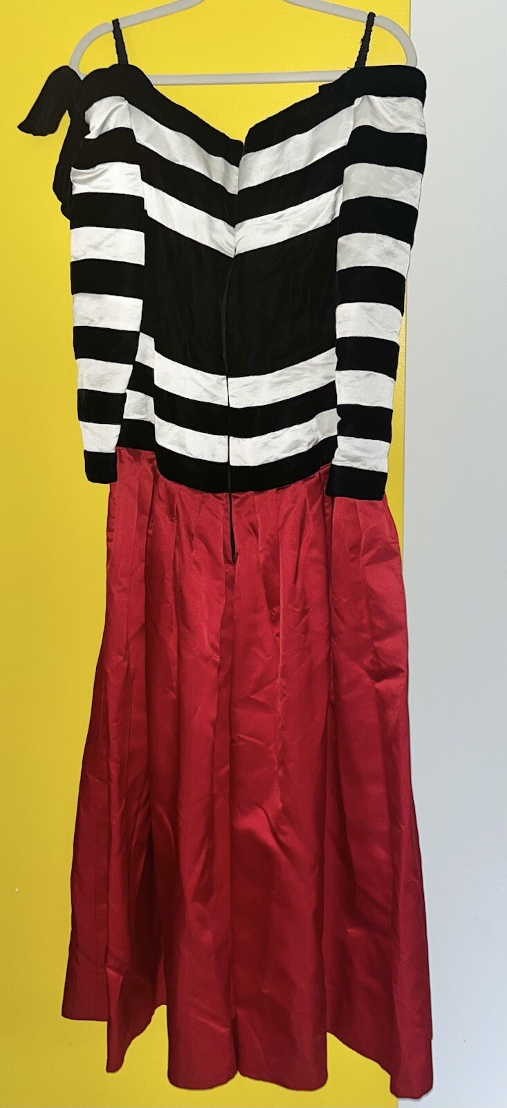 Vintage 1980s Fernando Pena Black White Red Dress Satin Velvet Bows Unique Rare