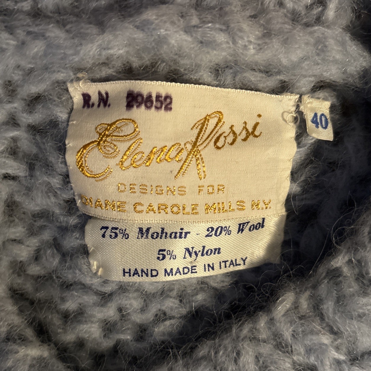 Vintage Italian 75% Mohair Cable Knit Sweater Blue Chunky V Neck Women’s M