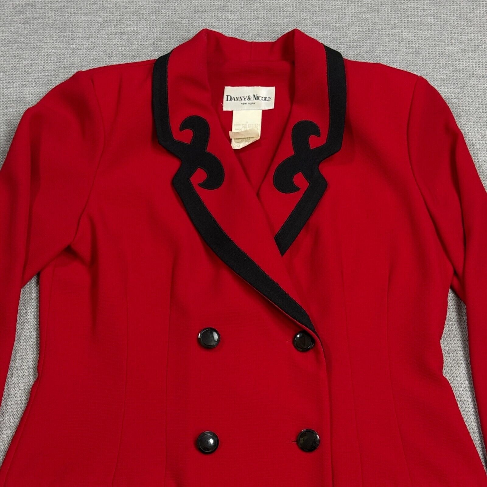 Vintage Danny Nicole Double Breasted Dress Coat Womens Sz 8 Red Padded Shoulders