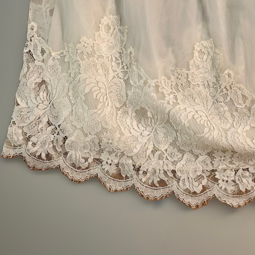 Vintage 60s Babydoll Nylon Lace Nightgown Slip Dress Medium ^