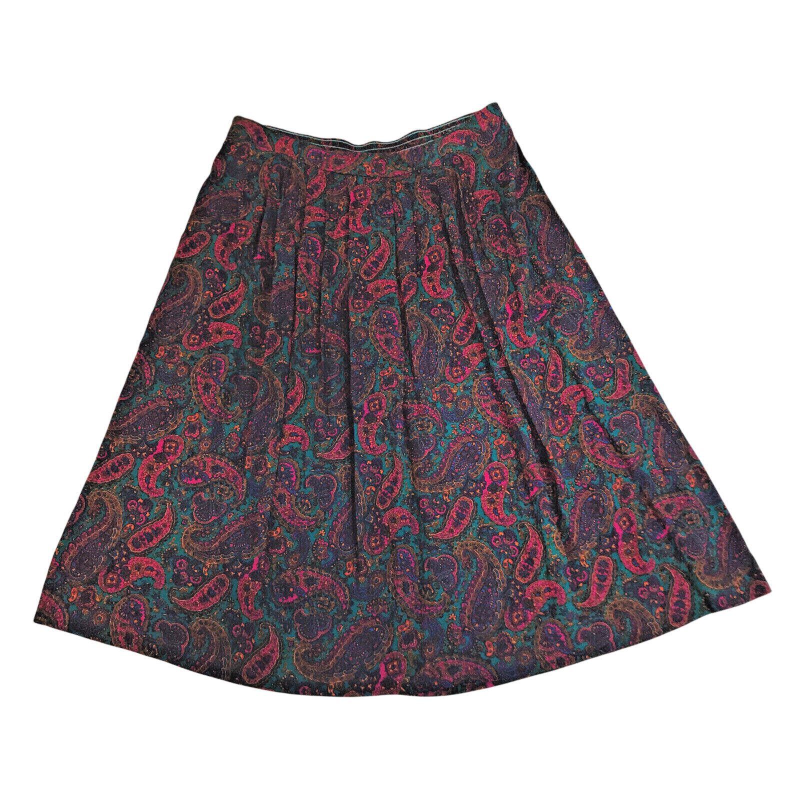Vintage 80s Random Sportswear Pleated Paisley A-Line Skirt Sz 34 USA Made