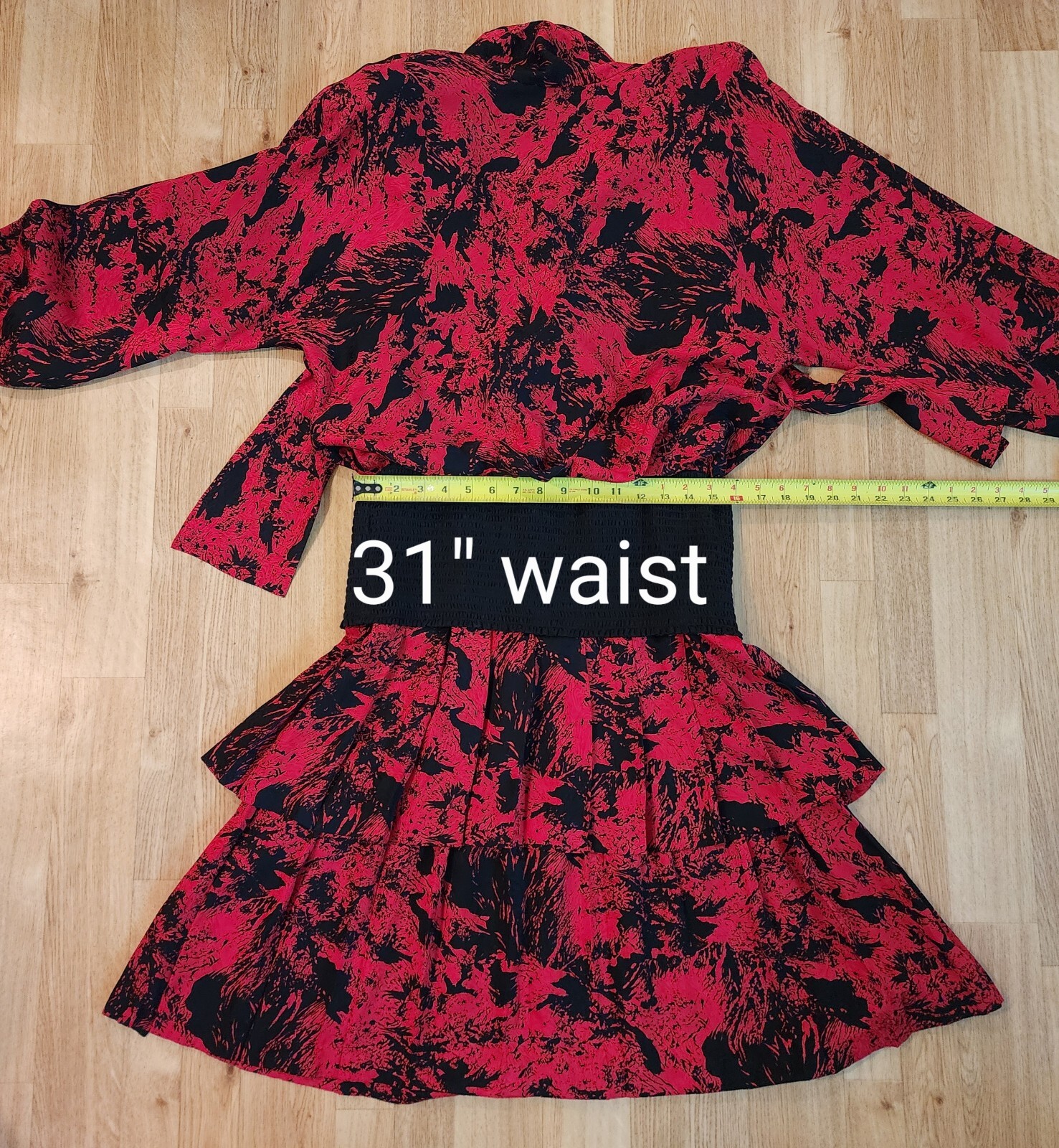 Nieman Marcus VTG Red/Black Abstract Print Dropped Waist Silk Dress Size 10