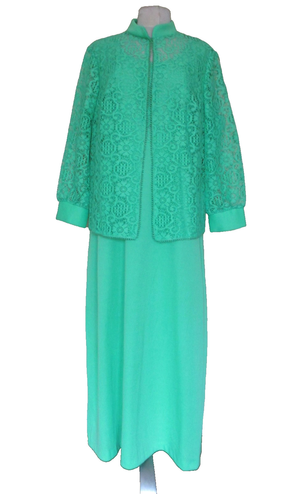Vintage 70s Plus Size Maxi Dress Maxi Dress & Jacket Outfit Set 2X Women Green