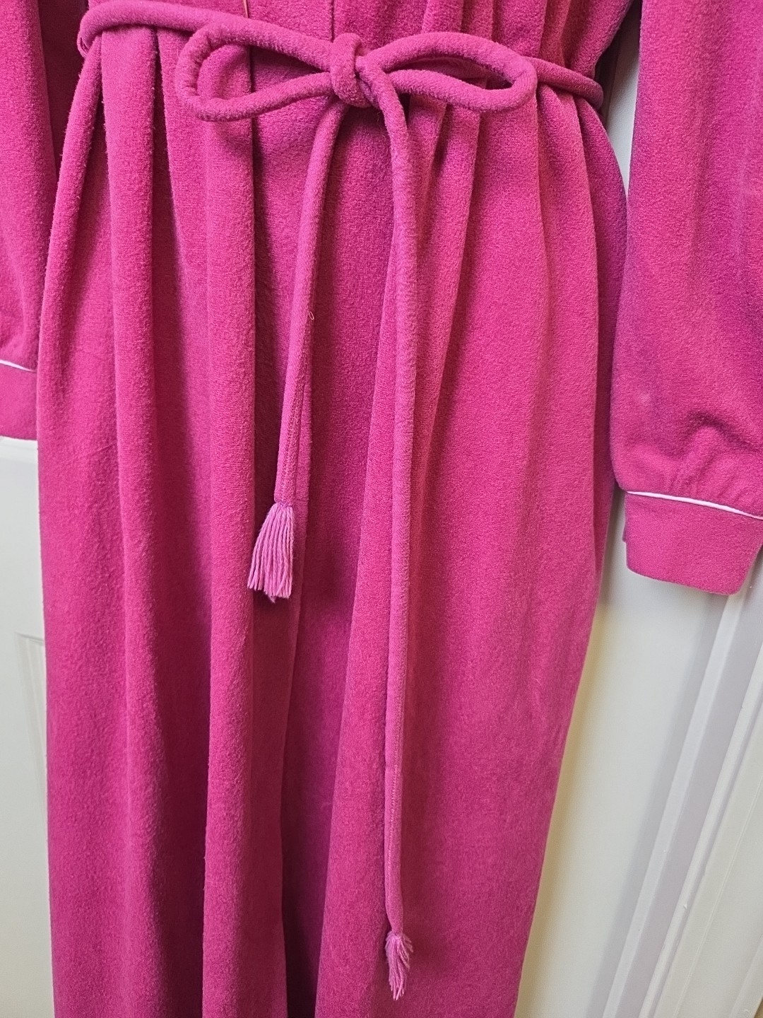 Vintage 70s Velour Robe Dressing Gown Hot Pink Fleece Size 13 Jennifer Dale