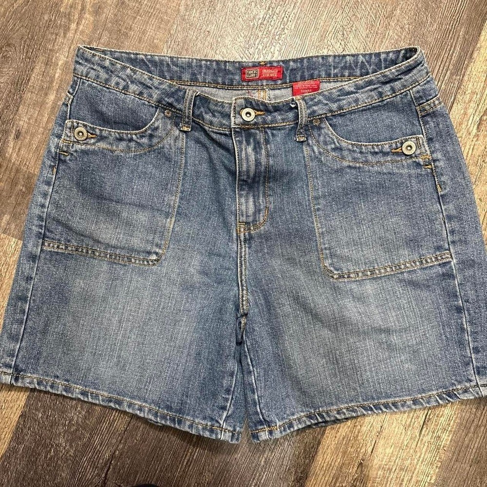 Vintage Y2K Faded Glory Denim Shorts Size 14 High Rise Front Pocket Mom Shorts