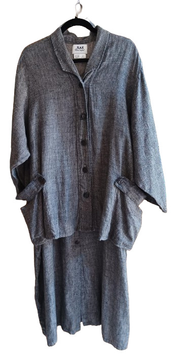 VTG FLAX Jeanne Engelhart Black Linen Maxi Tank Dress & Jacket Lagenlook – Sz 2G