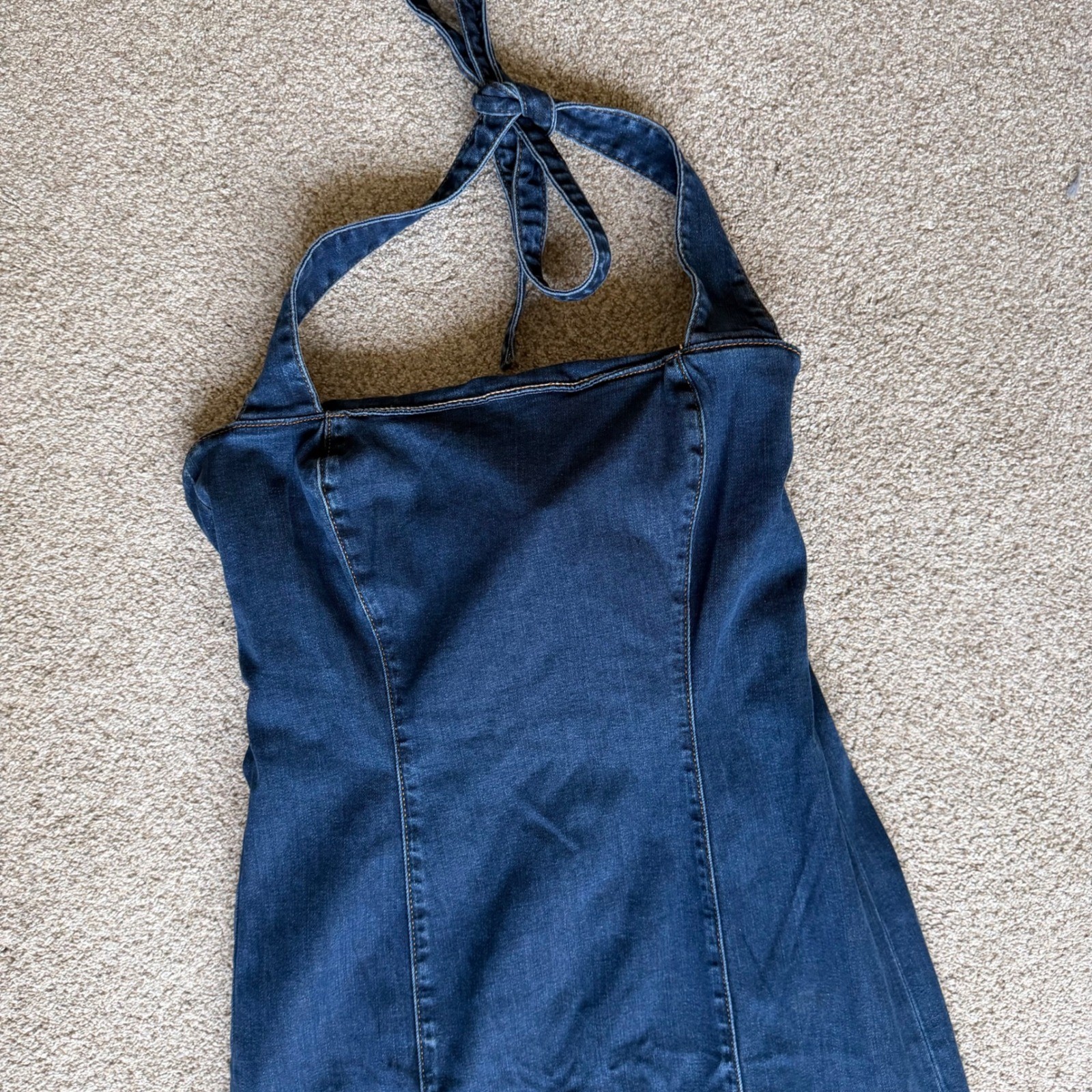 Reformation Evita Denim Midi Dress 8 Vermillion Wash Stretch Denim Halter NWT
