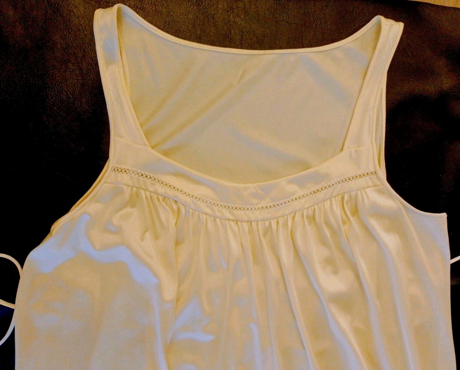 Vtg JC Penney Long Glamorous Cream Yellow Nylon Night Gown Sleeveless Dress
